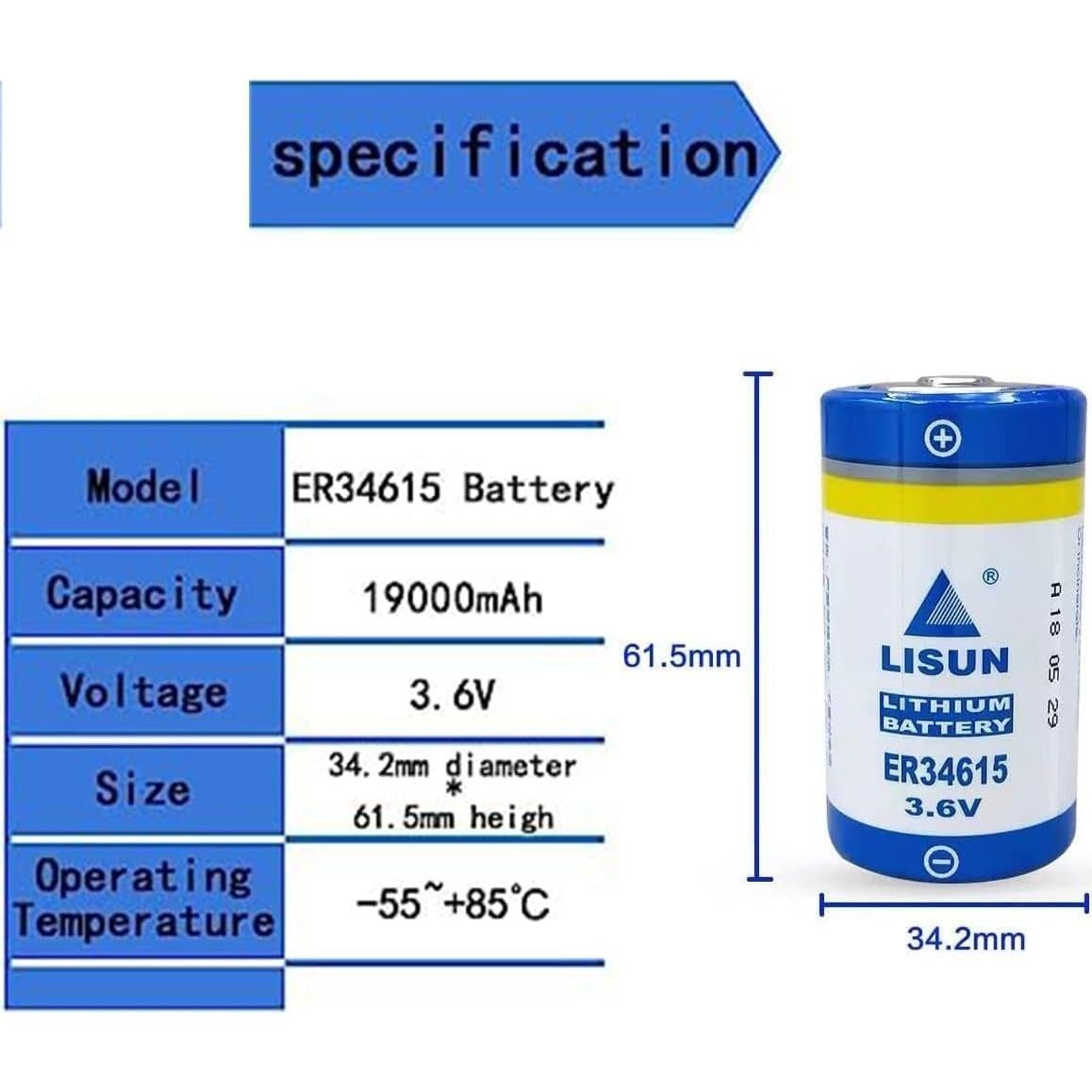 Batería de Litio D ER34615 3.6V 19000mAh 2-Pack MAXICHUN
