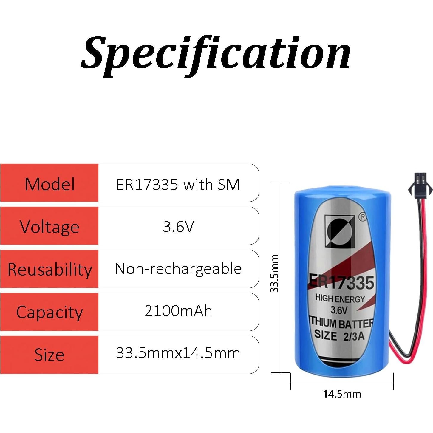 Batería de Litio 3.6V 2100mAh XXSTAR ER17335 para Control Industrial