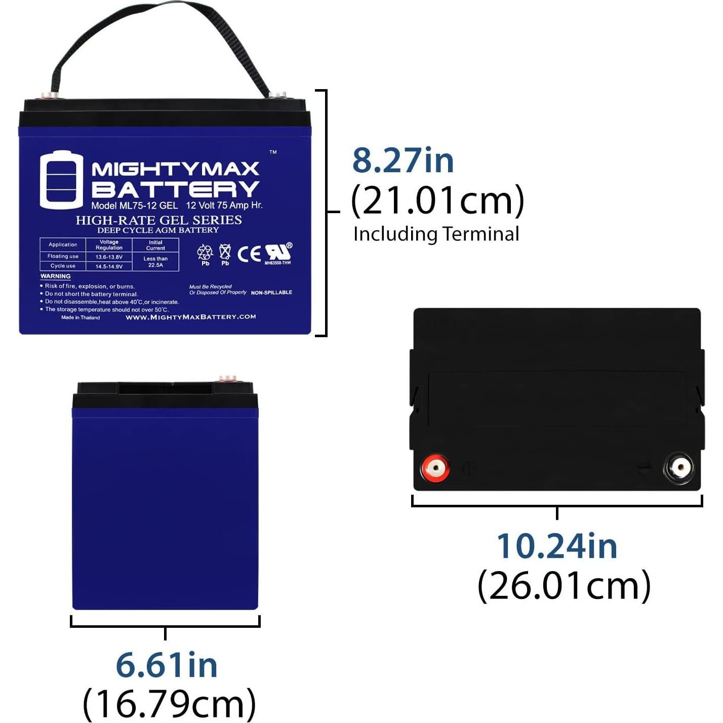 Batería GEL 12V 75AH Mighty Max ML75-12GEL387