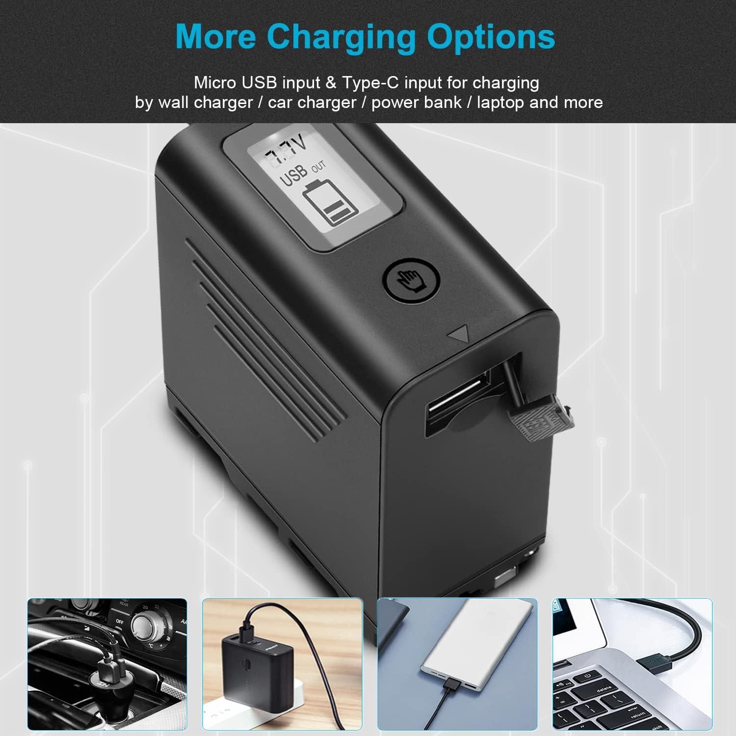 Baterías KUNLUN NP-F970 8800mAh - Paquete de 2 con LCD