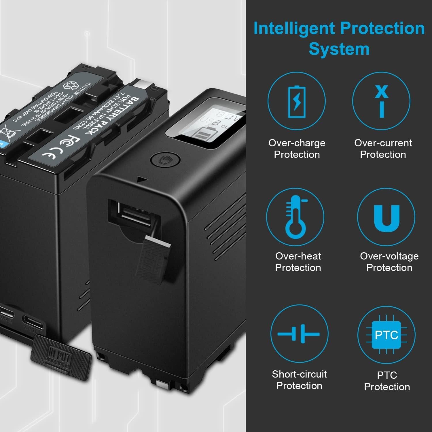 Baterías KUNLUN NP-F970 8800mAh - Paquete de 2 con LCD