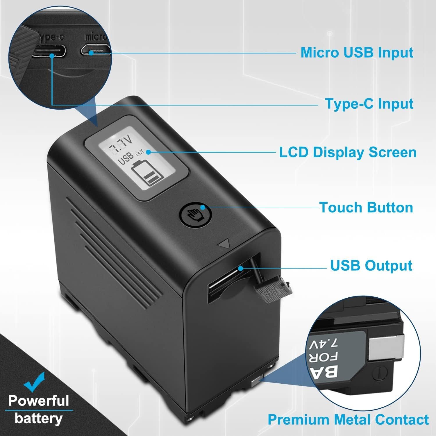 Baterías KUNLUN NP-F970 8800mAh - Paquete de 2 con LCD