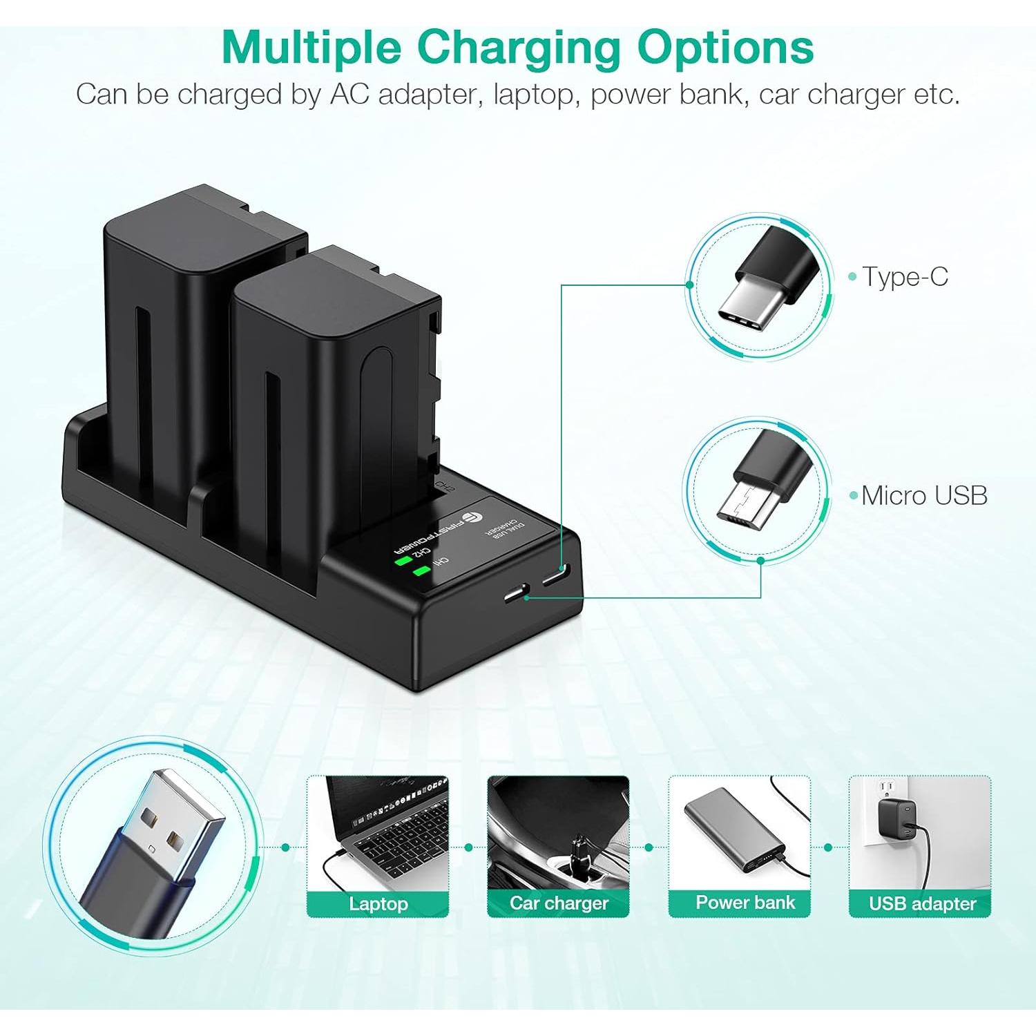 Batería FirstPower NP-F750 5600mAh + Cargador USB Doble