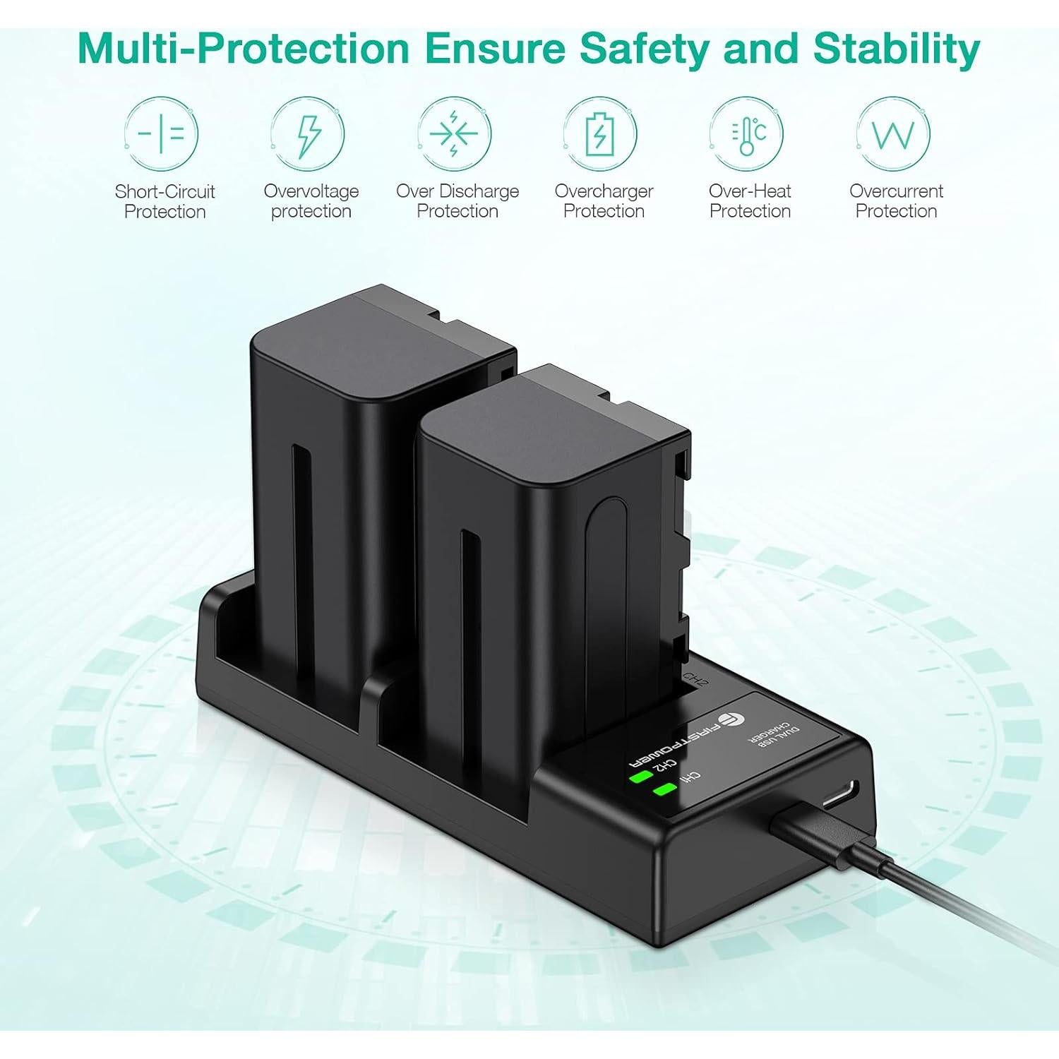 Batería FirstPower NP-F750 5600mAh + Cargador USB Doble