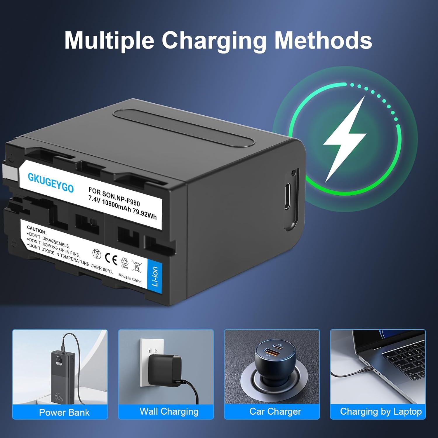 Batería de Reemplazo GKUGEYGO NP-F980 10800mAh con USB