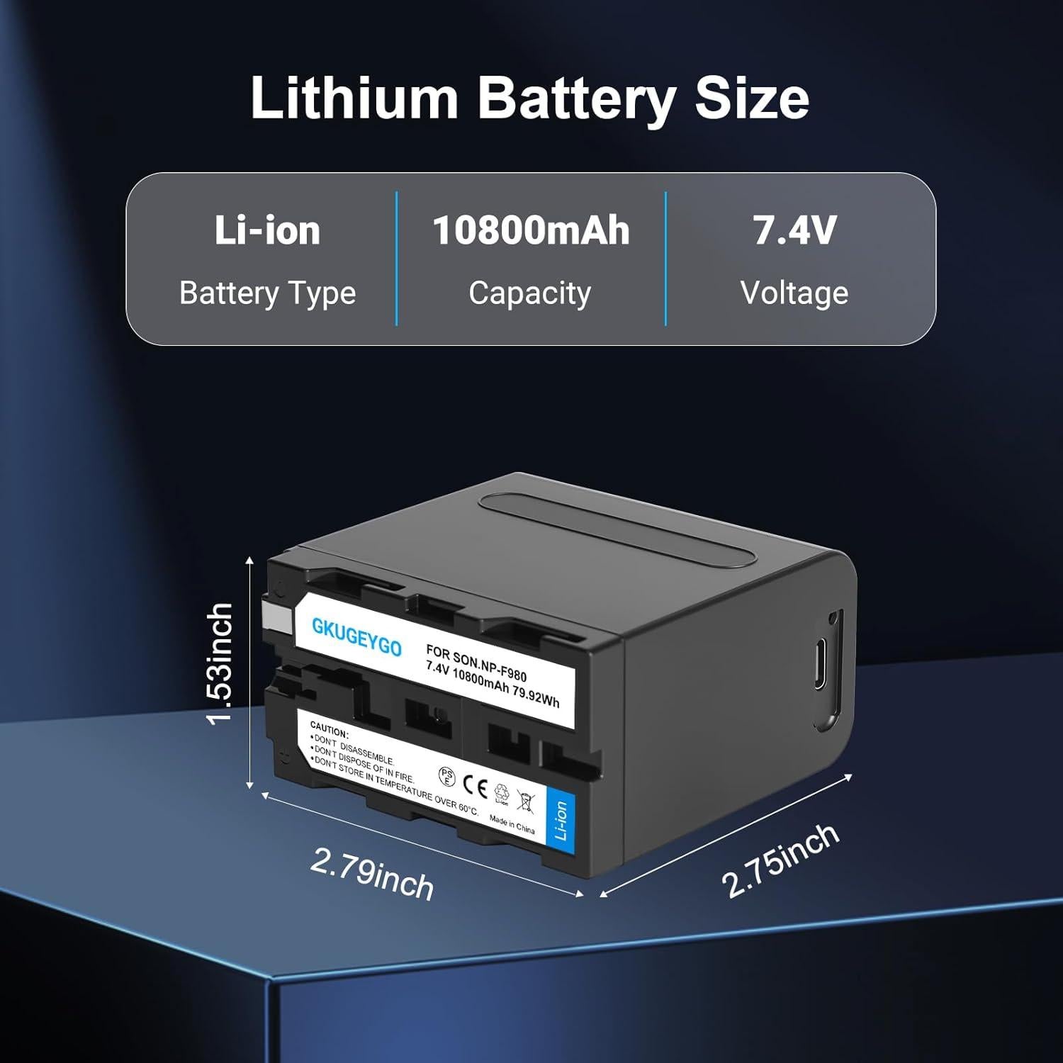 Batería de Reemplazo GKUGEYGO NP-F980 10800mAh con USB