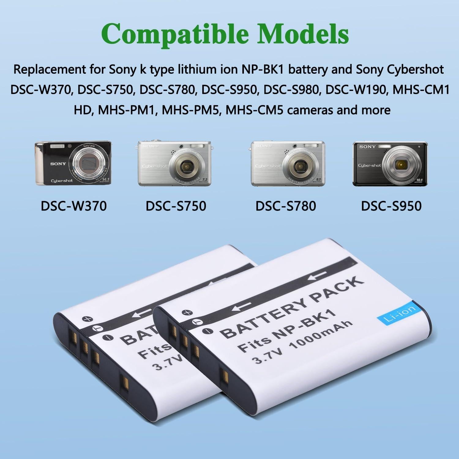 Tectra Paquete 2 Baterías NP-BK1 y Cargador USB para Sony