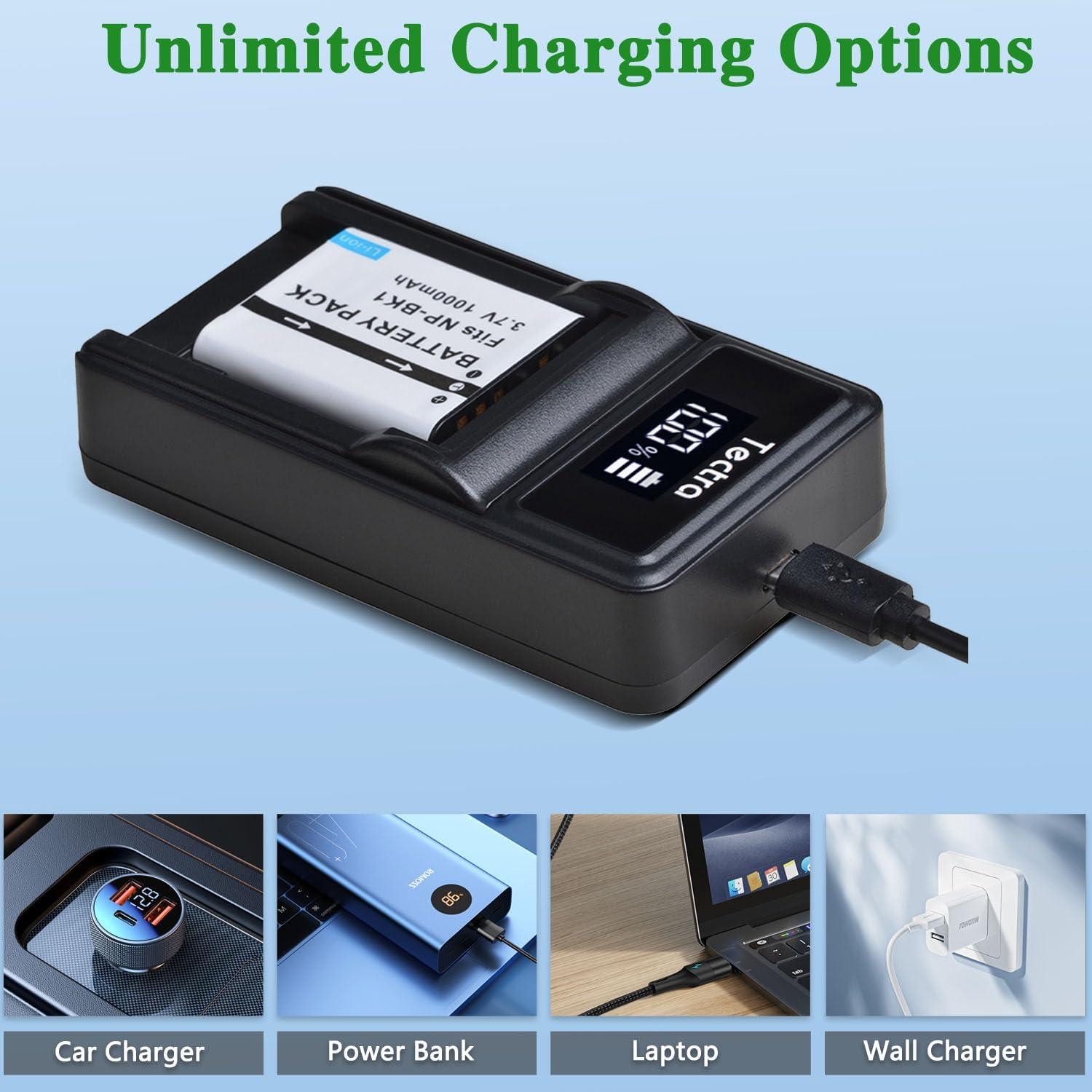 Tectra Paquete 2 Baterías NP-BK1 y Cargador USB para Sony