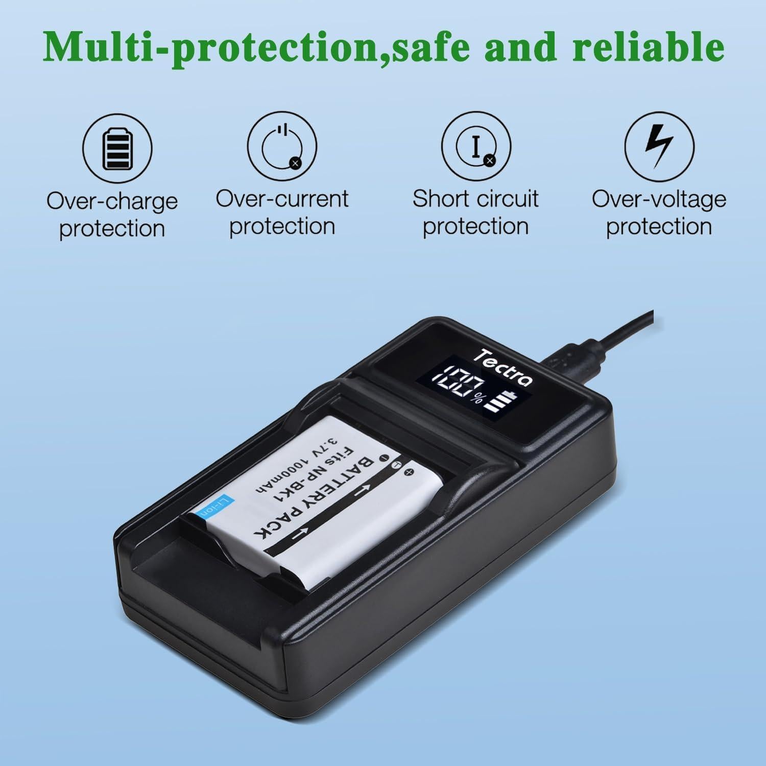 Tectra Paquete 2 Baterías NP-BK1 y Cargador USB para Sony