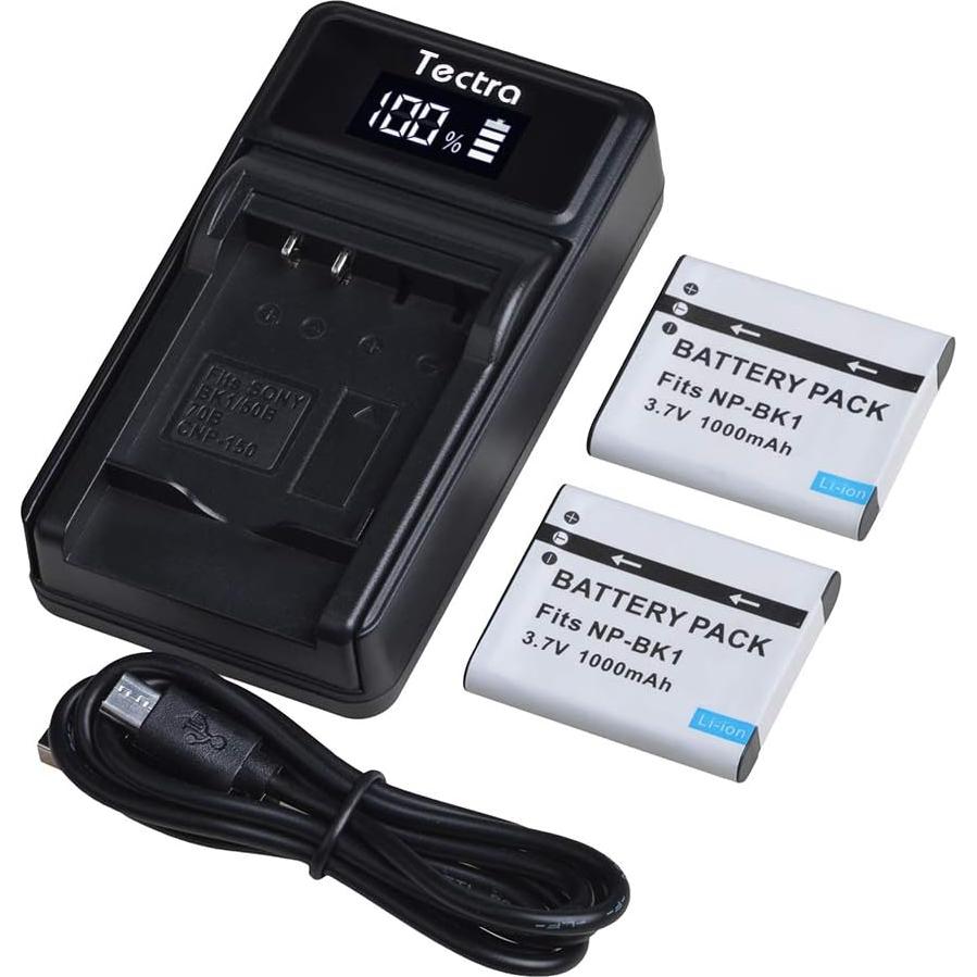 Tectra Paquete 2 Baterías NP-BK1 y Cargador USB para Sony