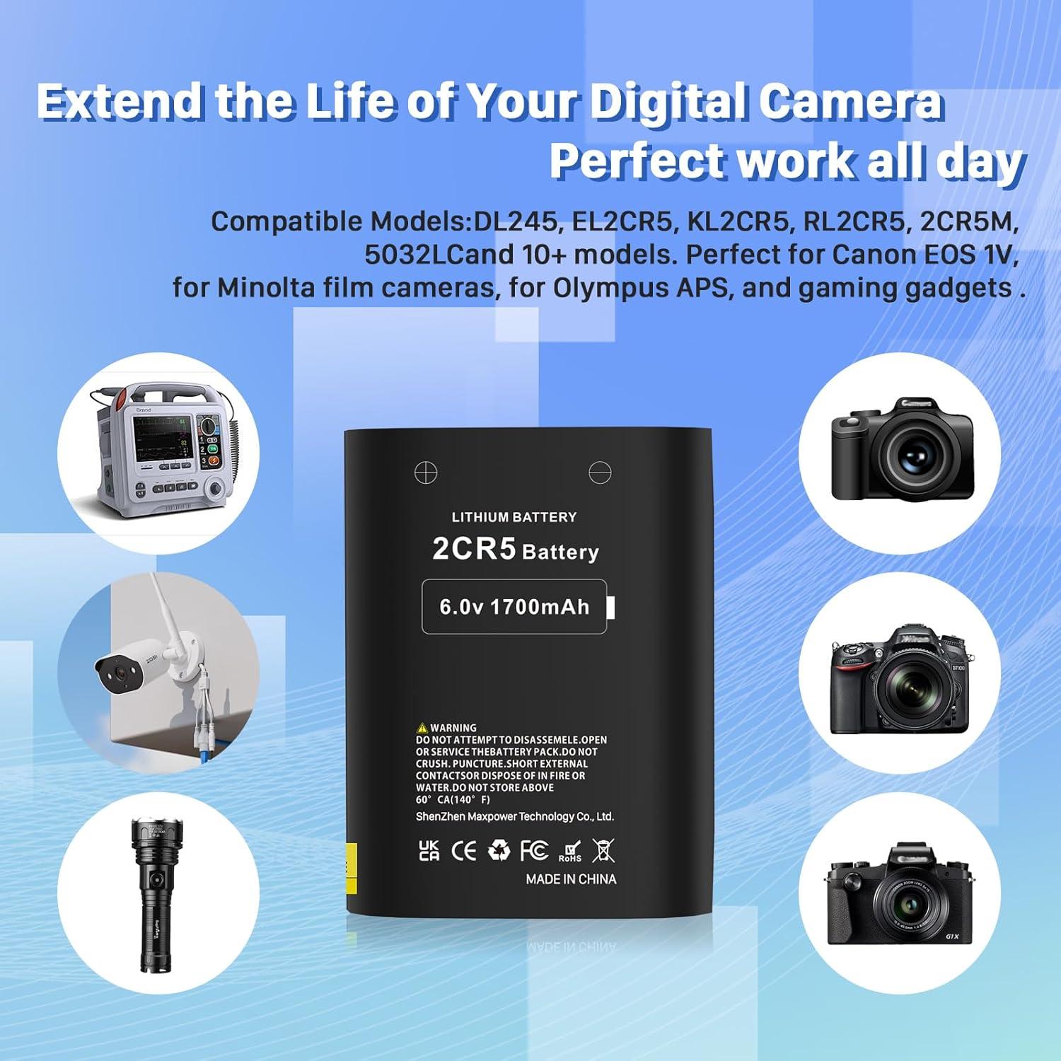 Batería 2CR5 KOOAQQ 1700mAh 6V Reemplazo para Cámara