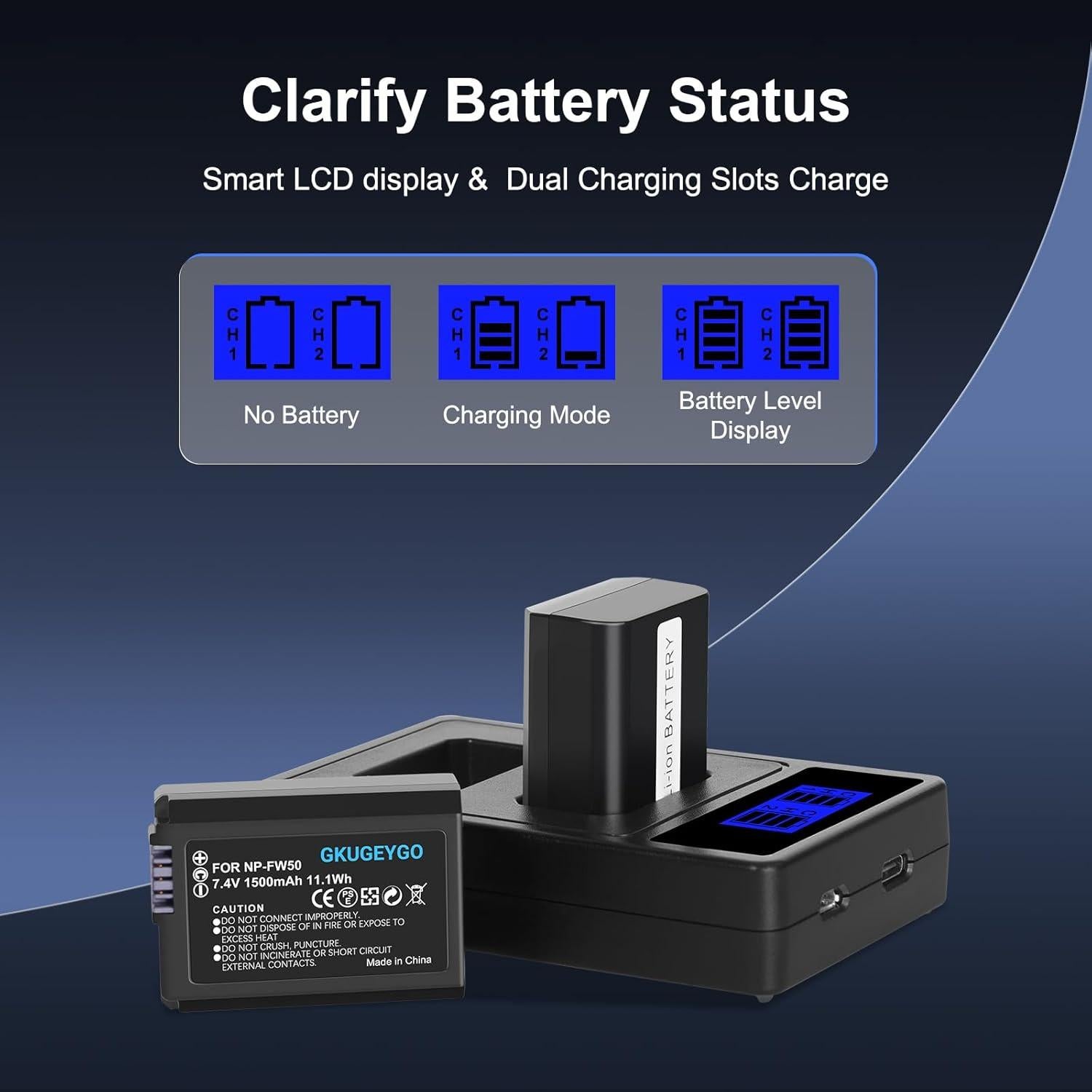 Batería NP-FW50 y Cargador Doble GKUGEYGO para Sony