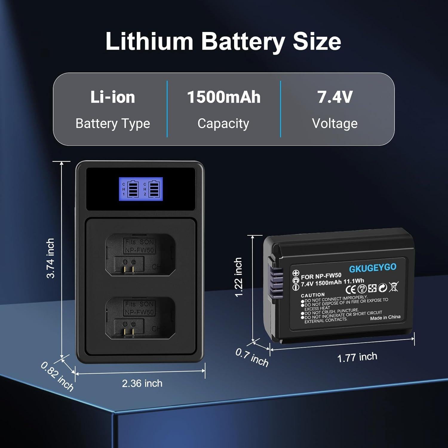 Batería NP-FW50 y Cargador Doble GKUGEYGO para Sony
