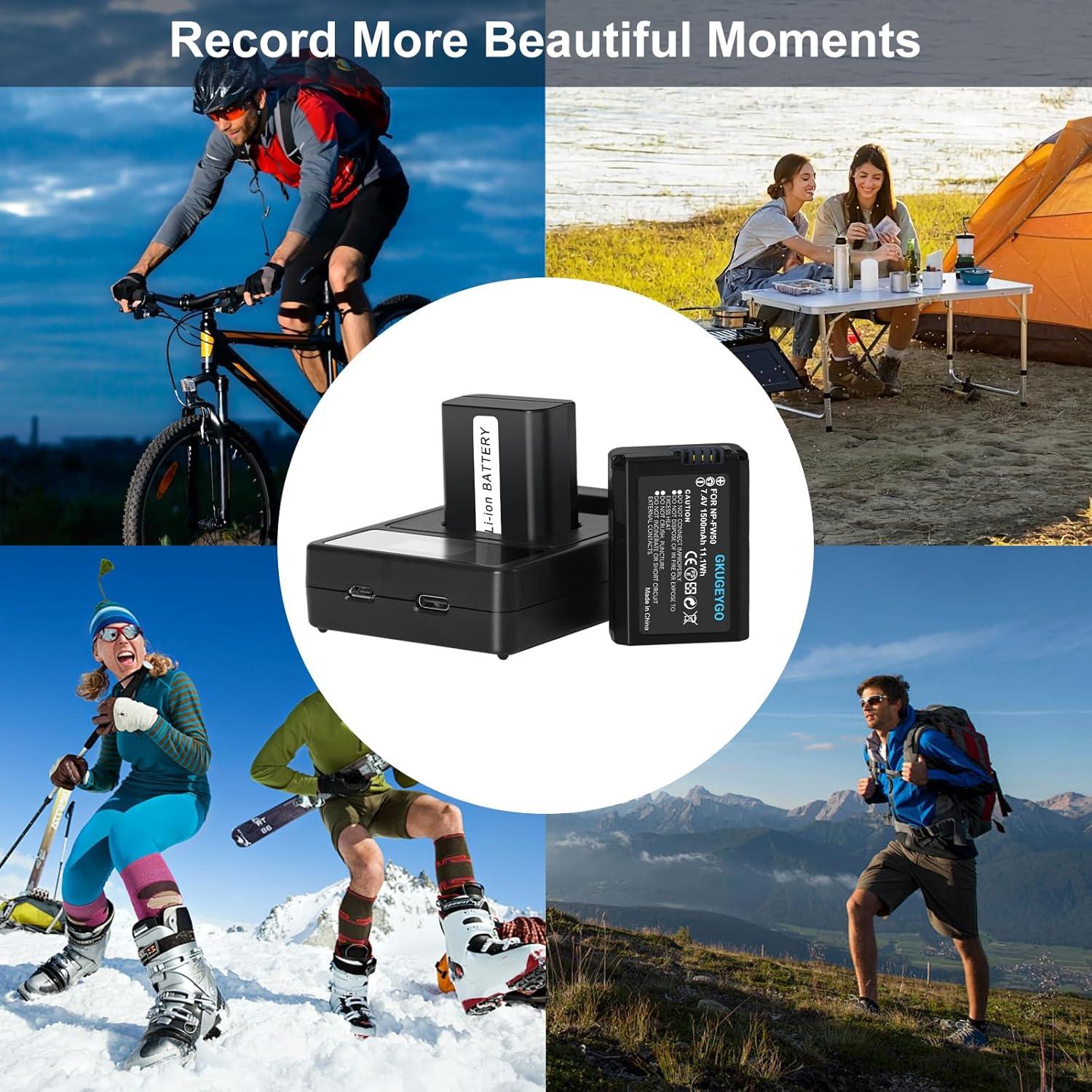 Batería NP-FW50 y Cargador Doble GKUGEYGO para Sony