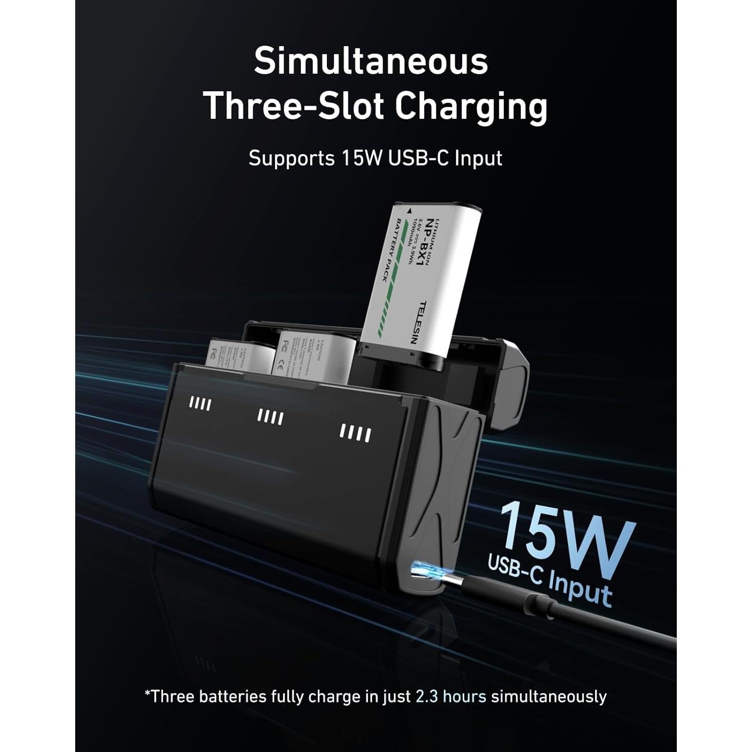 Cargador de Batería TELESIN NP-BX1 con 2 Baterías Incluidas