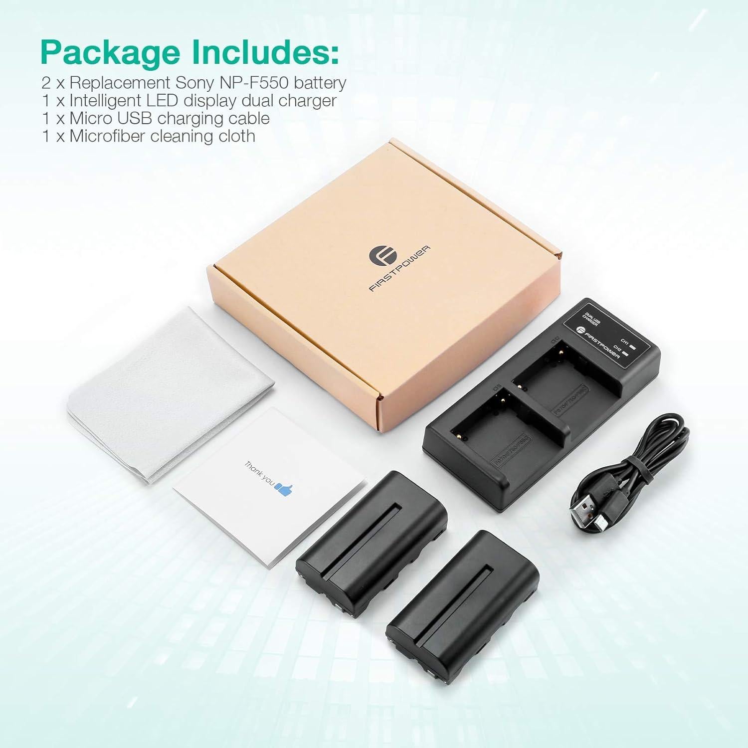 Batería FirstPower NP-F550 2-Pack y Cargador Doble USB