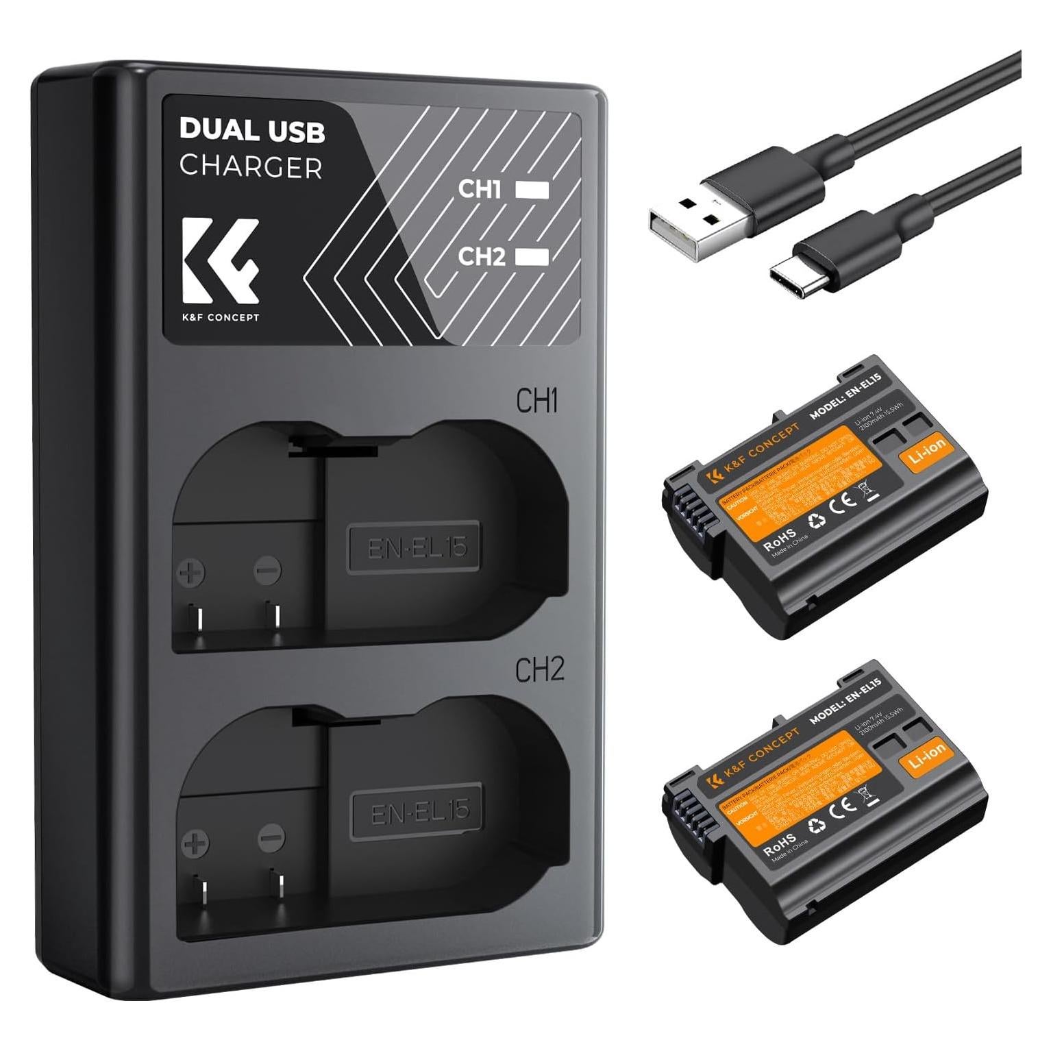 Batería y Cargador Doble EN-EL15 K&F CONCEPT para Nikon