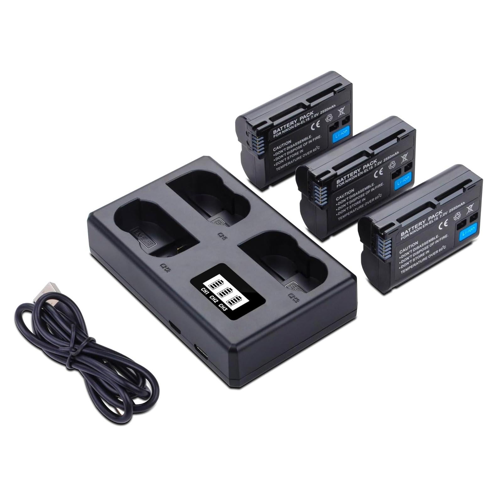 Paquete 3 Baterías EN-EL15 2550mAh + Cargador LCD Nikon