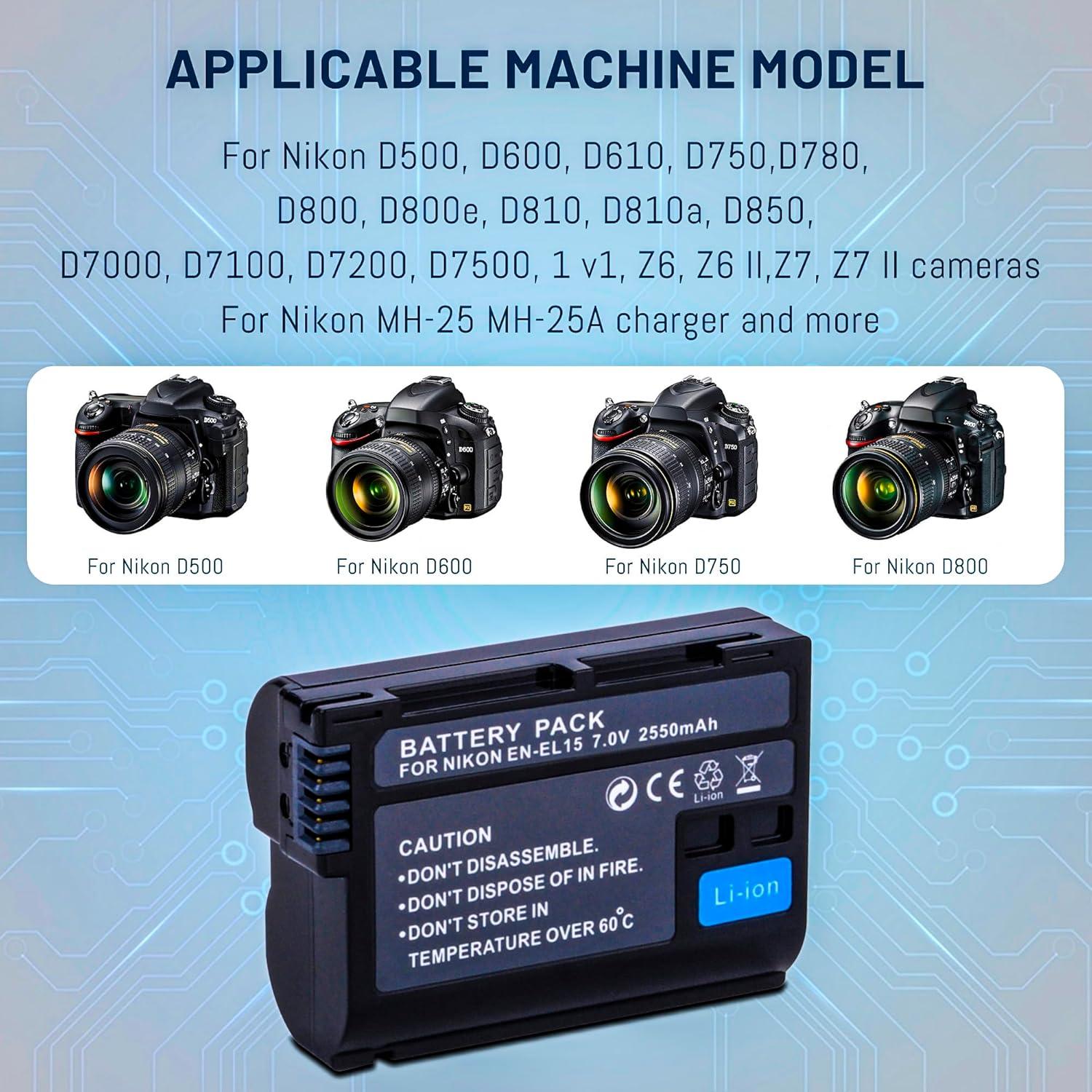 Paquete 3 Baterías EN-EL15 2550mAh + Cargador LCD Nikon