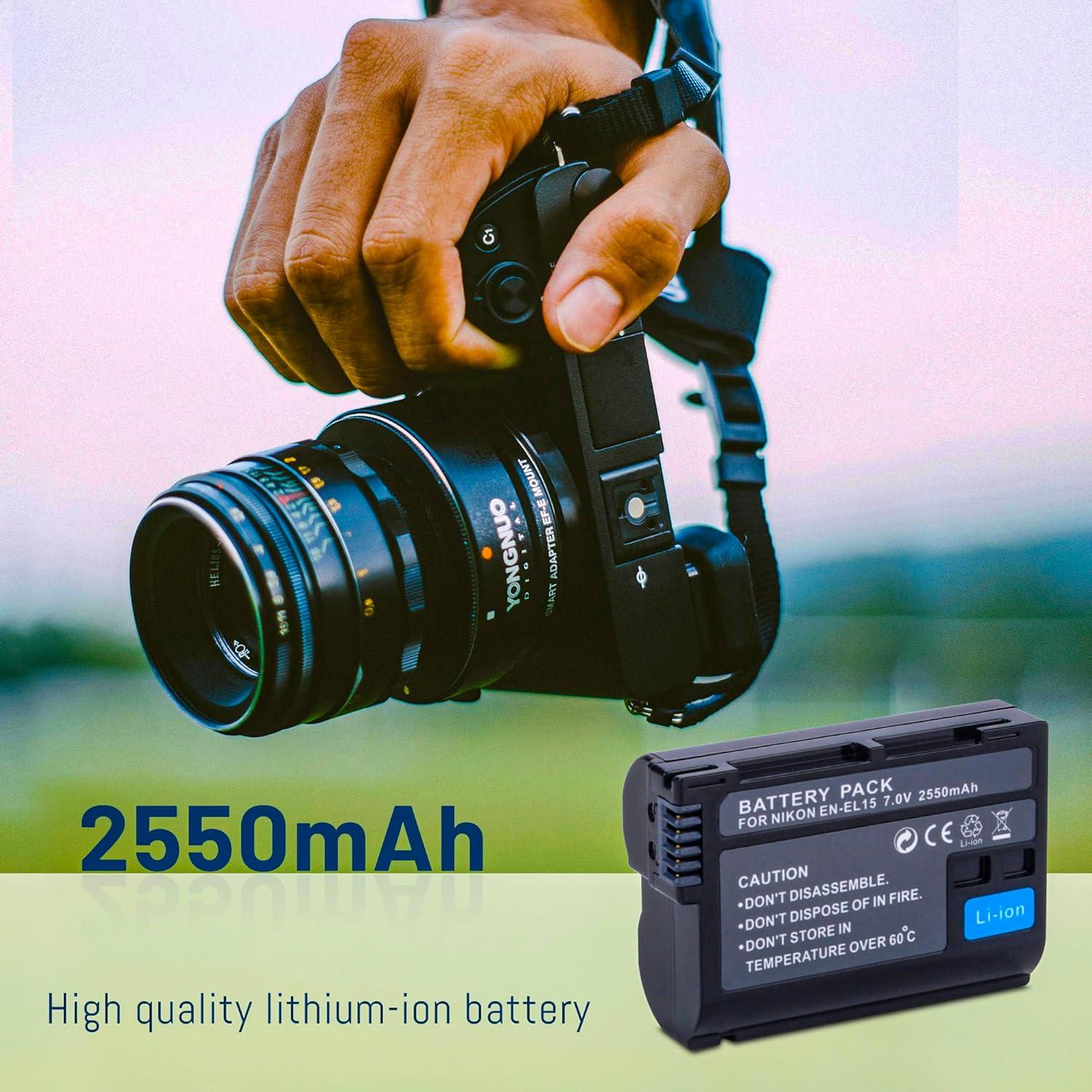 Paquete 3 Baterías EN-EL15 2550mAh + Cargador LCD Nikon