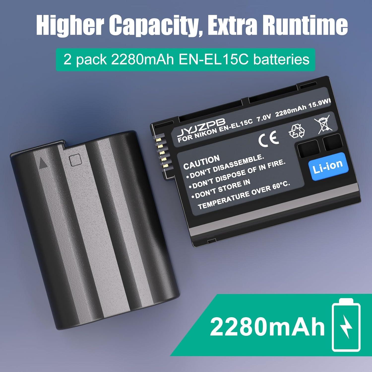Paquete de 2 Baterías EN-EL15C y Cargador JYJZPB para Nikon