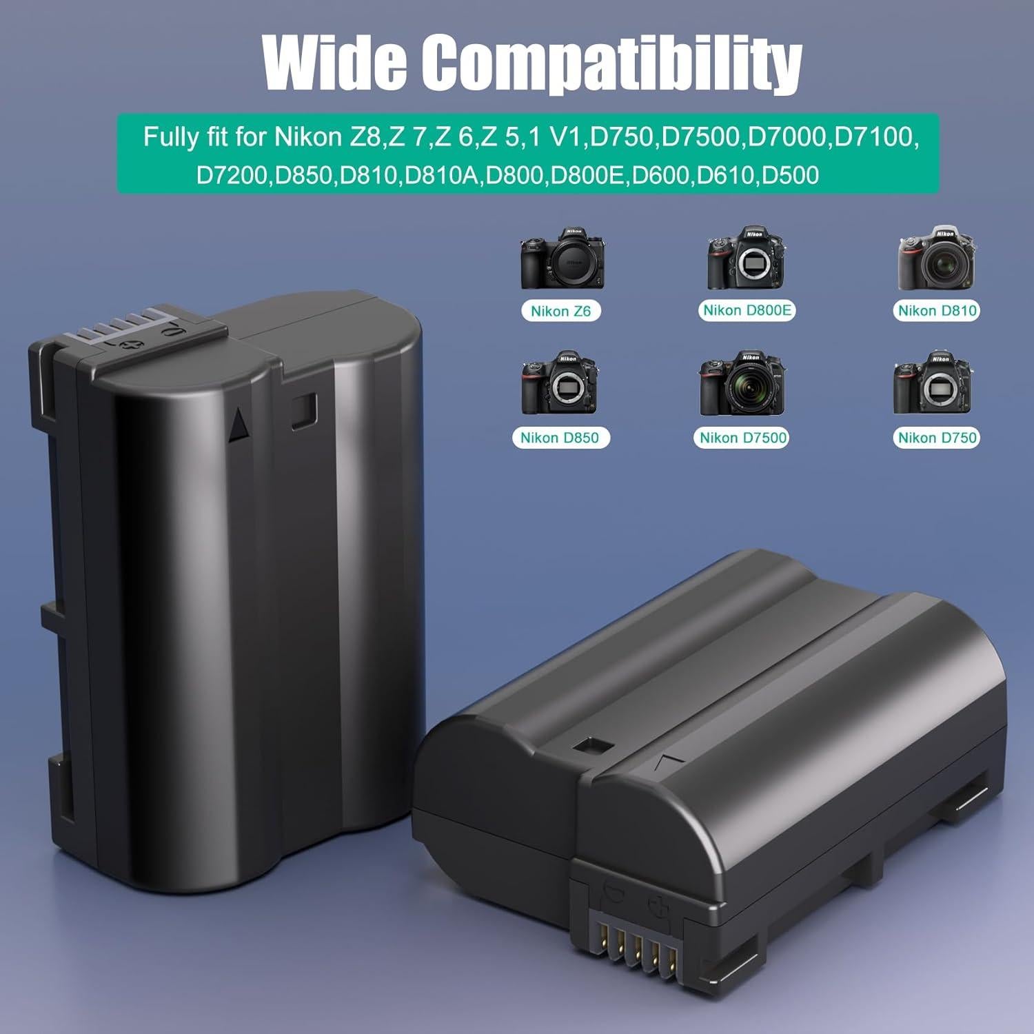 Paquete de 2 Baterías EN-EL15C y Cargador JYJZPB para Nikon