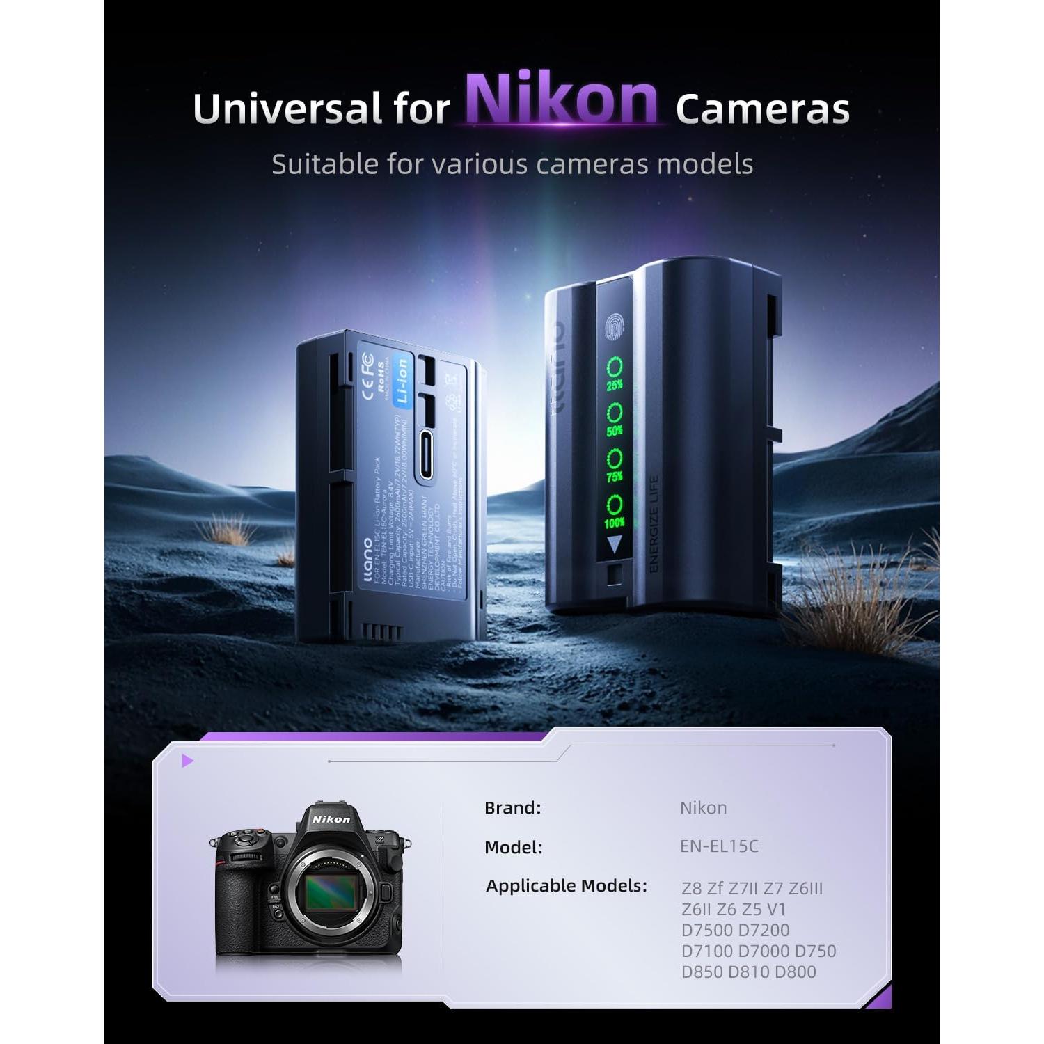 Batería Nikon EN-EL15C 2600mAh 2-Pack Aurora USB-C