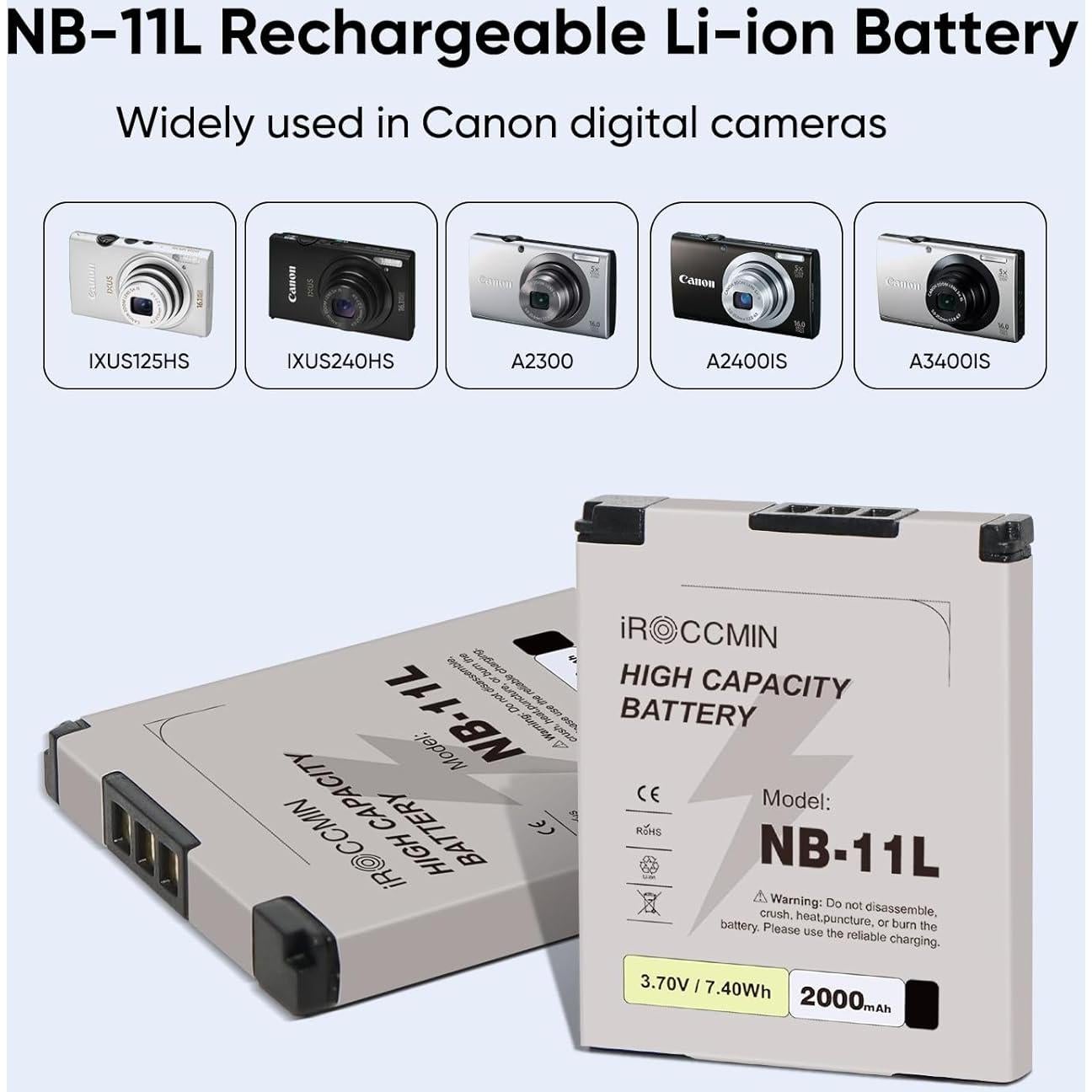 Batería de Reemplazo iROCCMIN NB-11L 2000mAh para Canon
