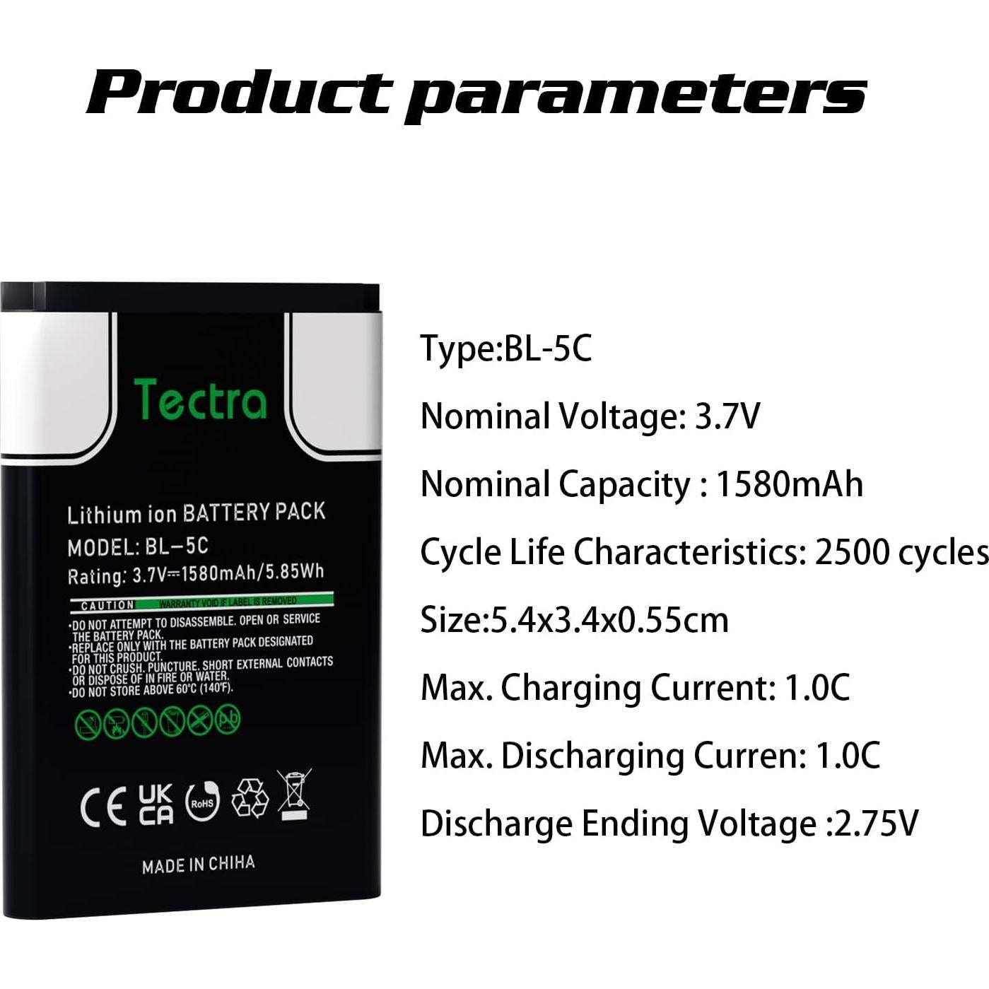Baterías Recargables Tectra BL-5C 1580mAh para Radio Portátil