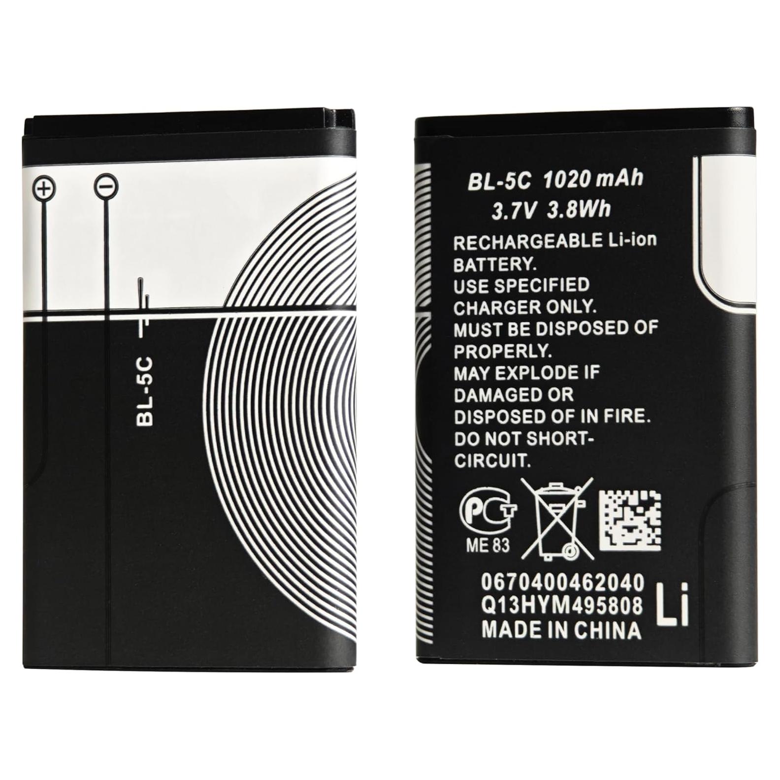 Batería Recargable BL-5C 3.7V 1020mAh Wenpzeray - 2 Piezas