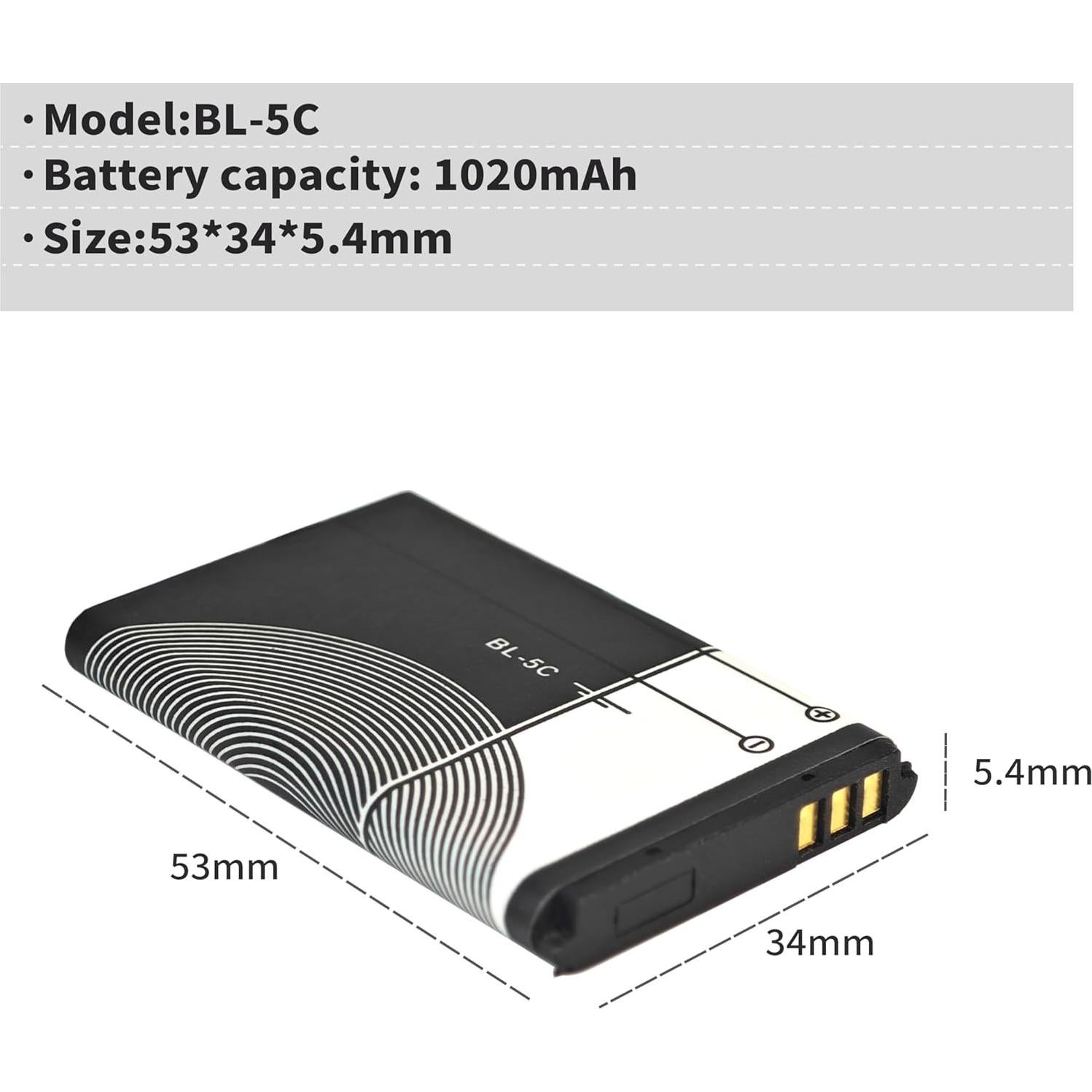 Batería Recargable BL-5C 3.7V 1020mAh Wenpzeray - 2 Piezas