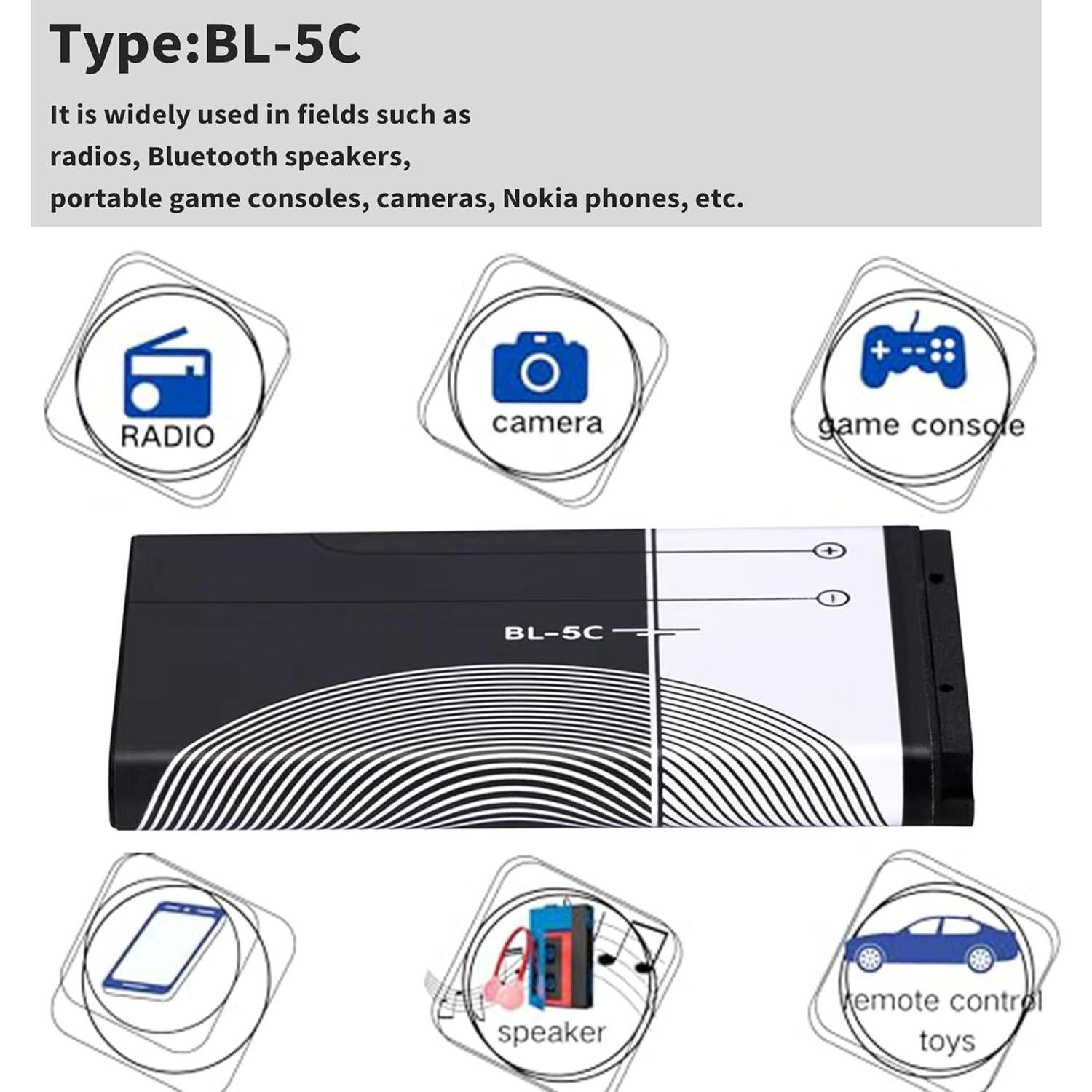 Batería Recargable BL-5C 3.7V 1020mAh Wenpzeray - 2 Piezas