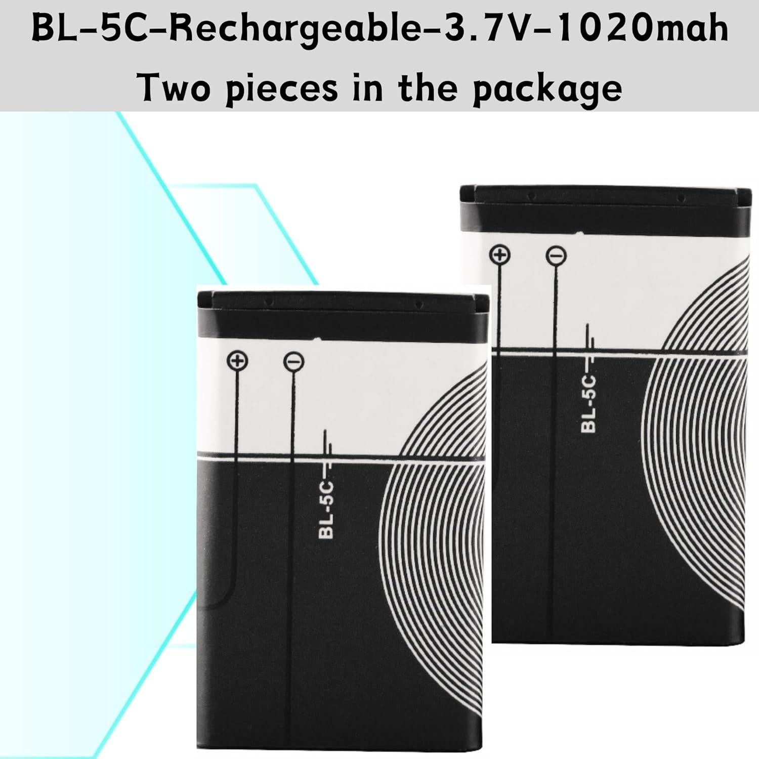 Batería Recargable BL-5C 3.7V 1020mAh Wenpzeray - 2 Piezas