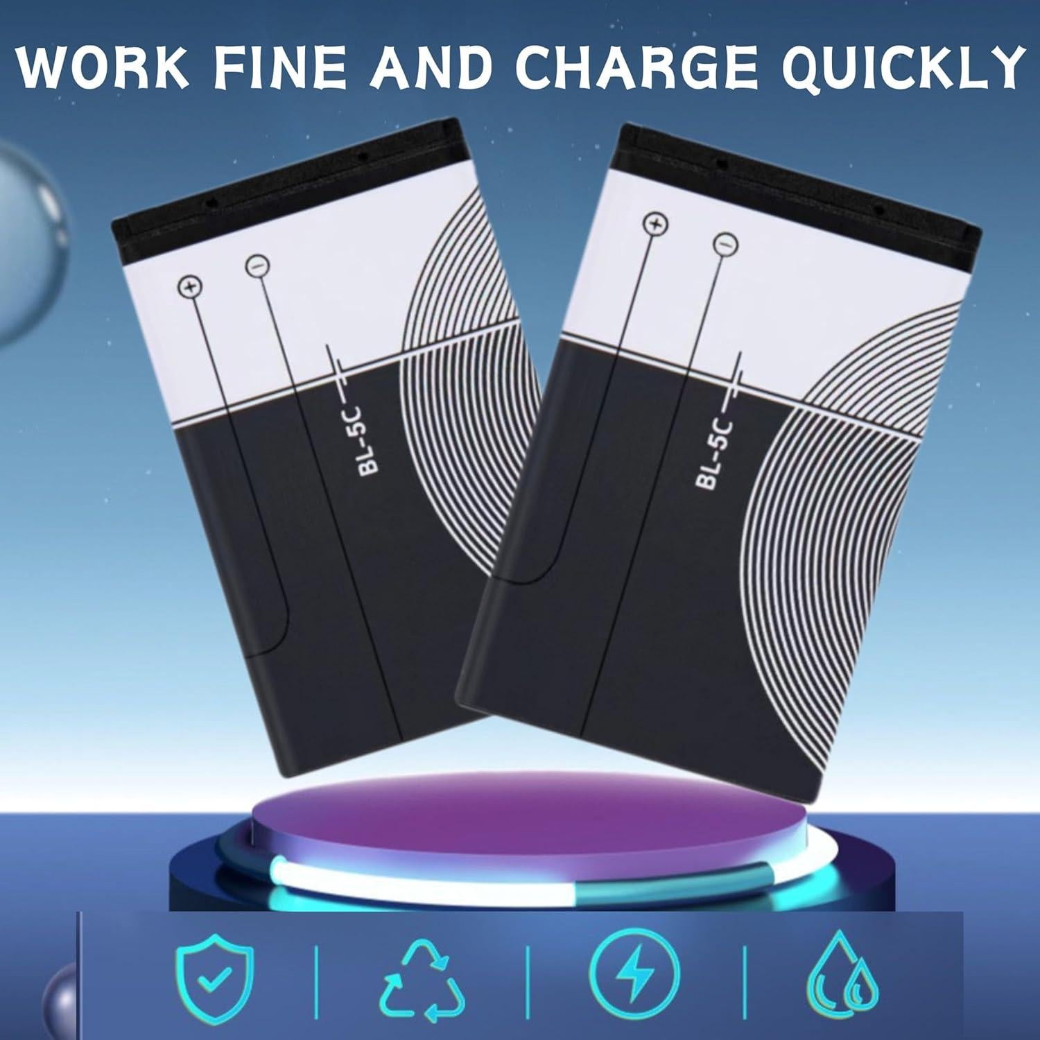 Batería Recargable BL-5C 3.7V 1020mAh Wenpzeray - 2 Piezas