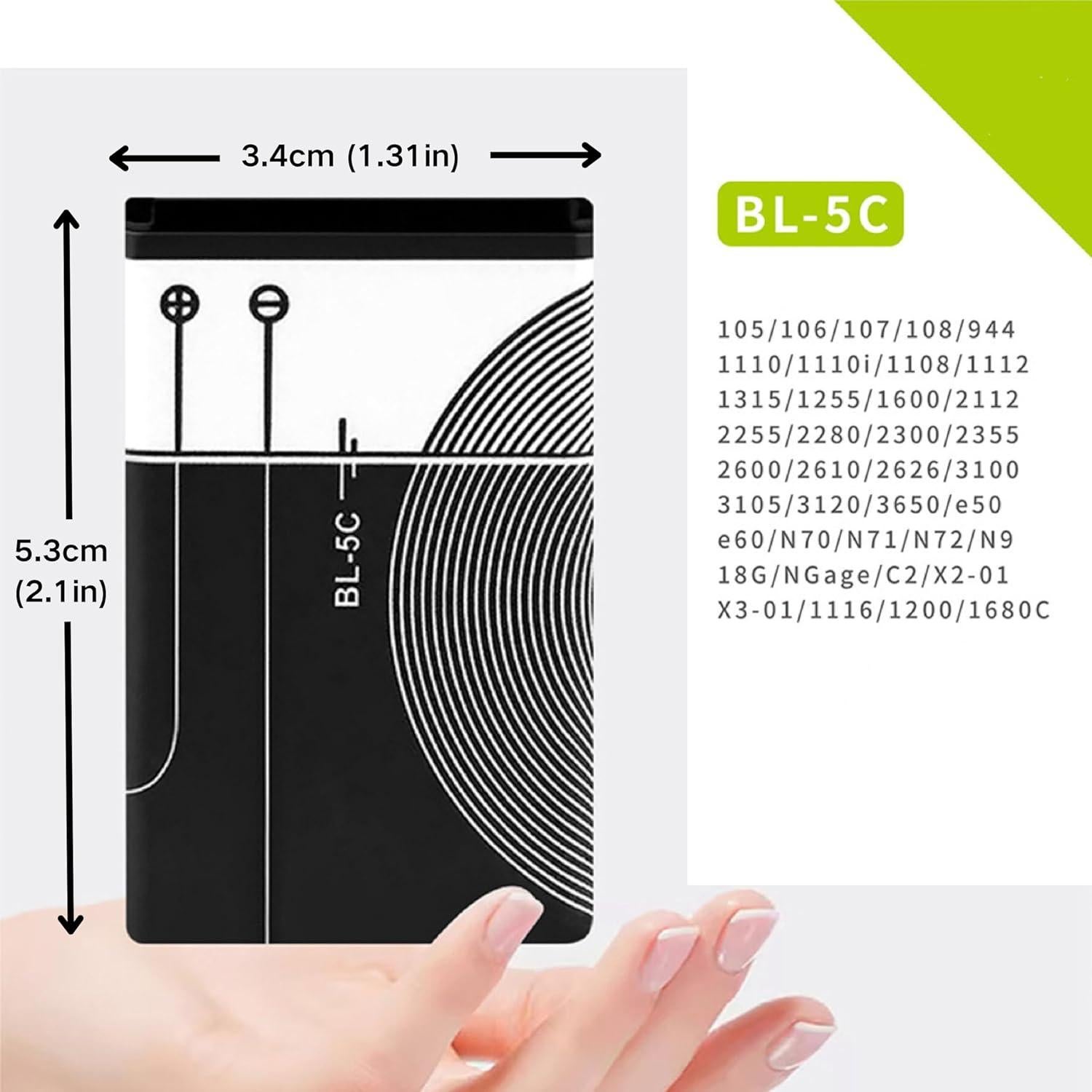Batería Recargable BL-5C 3.7V 1020mAh Wenpzeray - 2 Piezas