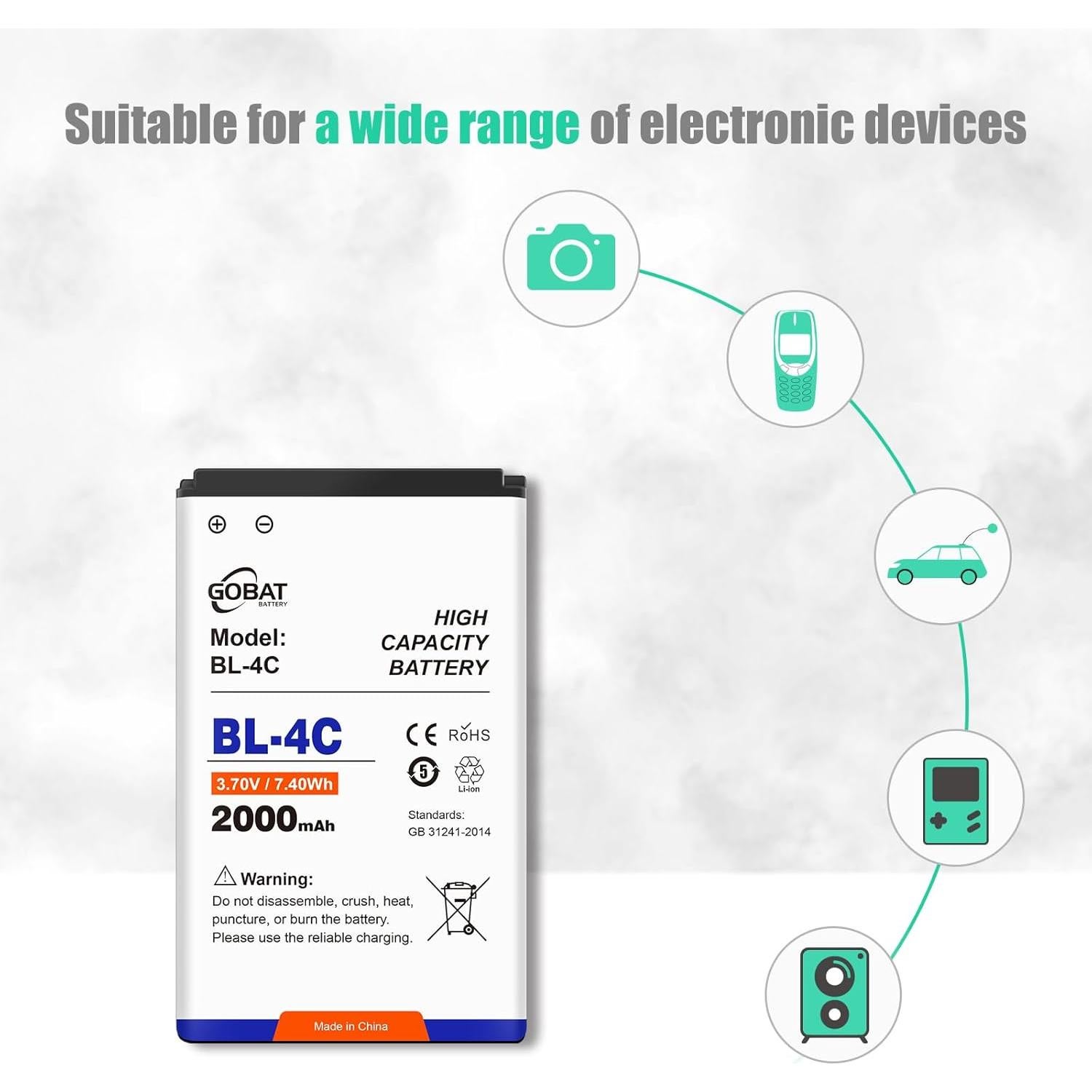 Batería BL-4C 2000mAh para Nokia 6088 6100 6101 6102