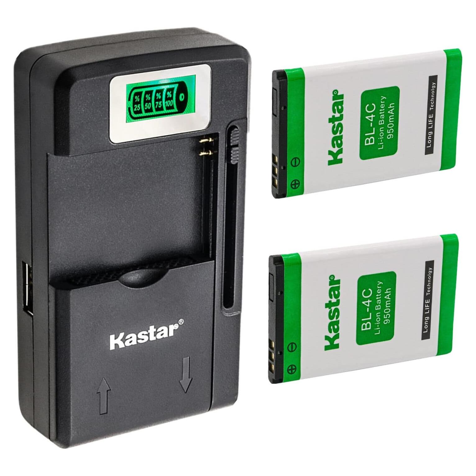 Kastar Batería BL-4C y Cargador LCD Inteligente 2-Pack