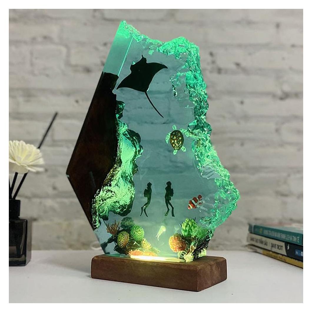 Lámpara de Mesa de Resina Oceánica Hecha a Mano USB
