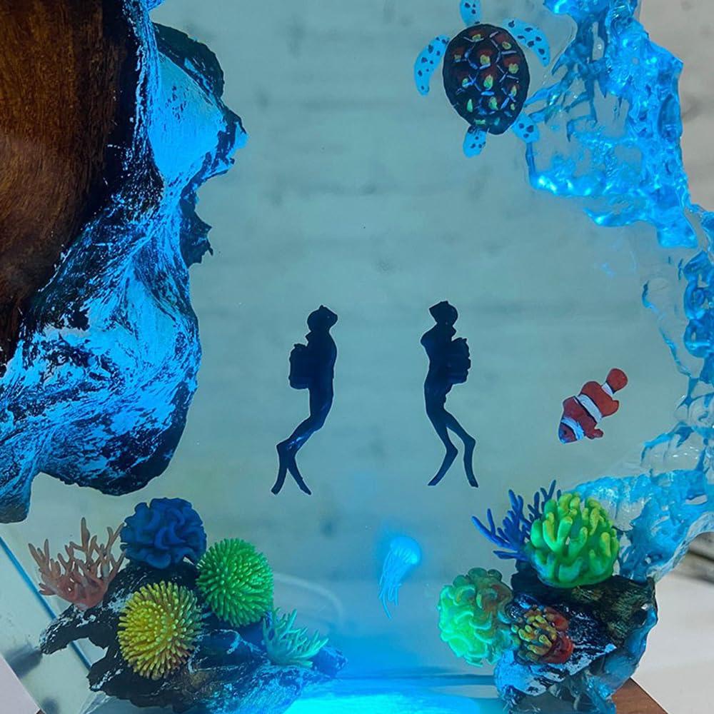 Lámpara de Mesa de Resina Oceánica Hecha a Mano USB