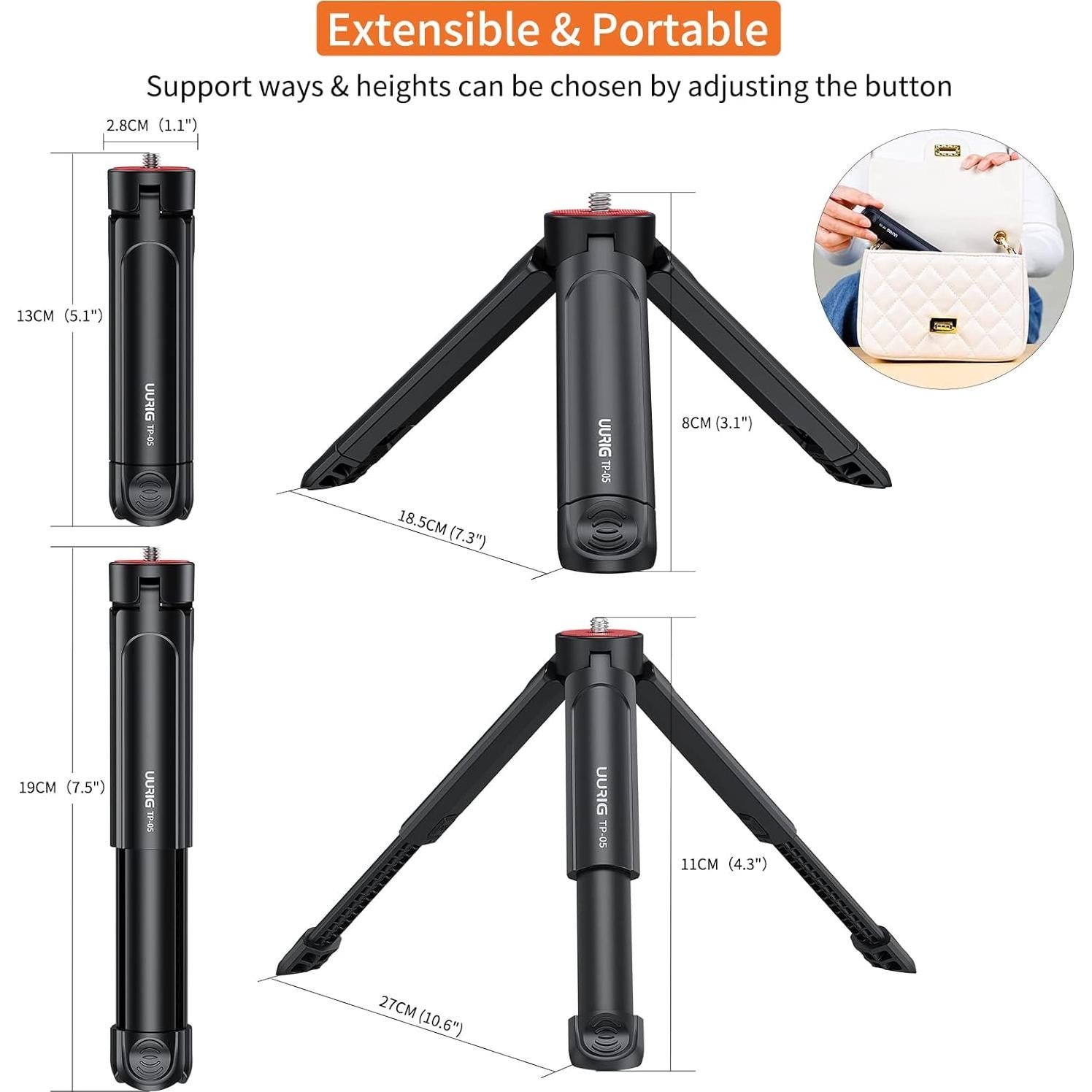 Trípode Mini UURIG TP05 Extensible para Cámara y Selfie
