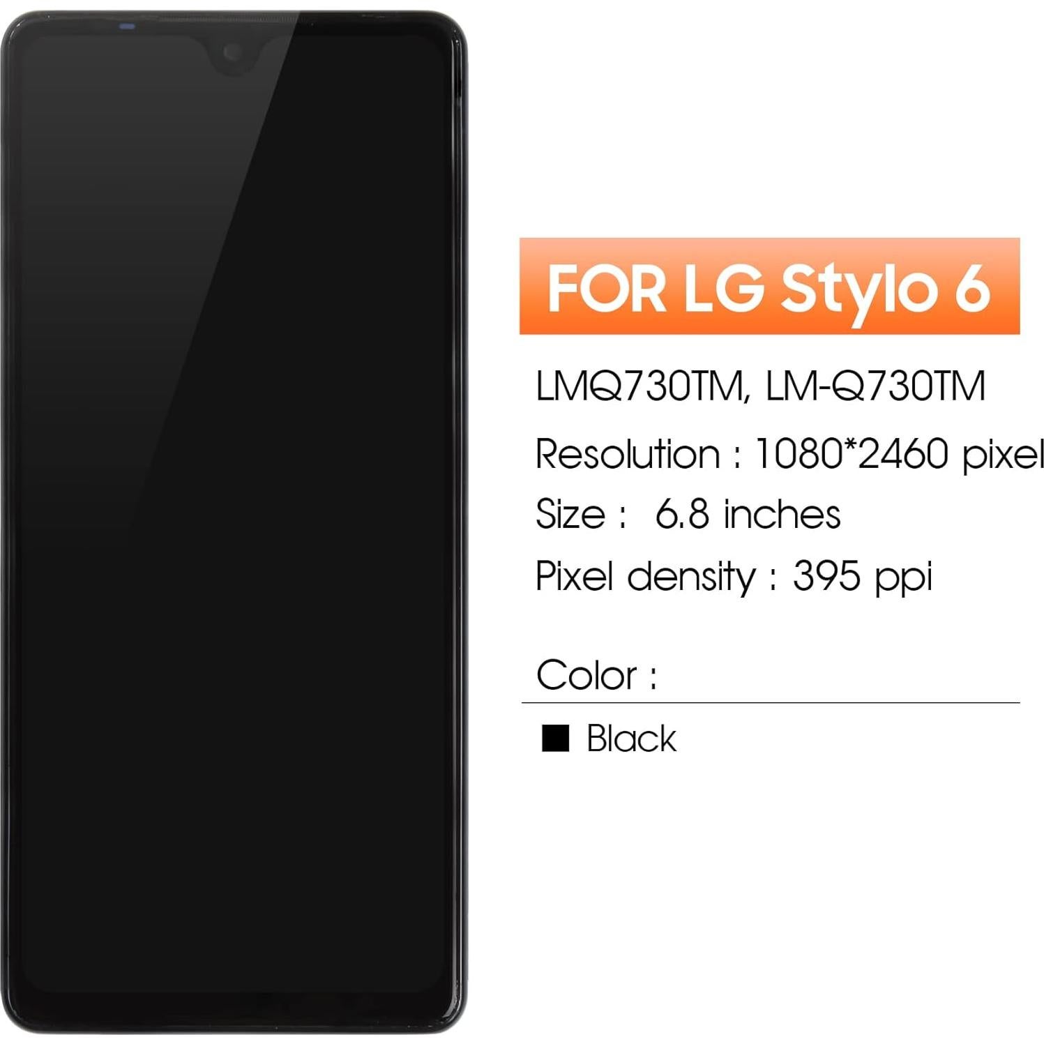 Pantalla LCD Reemplazo LG Stylo 6 Negro con Marco 17.27 cm