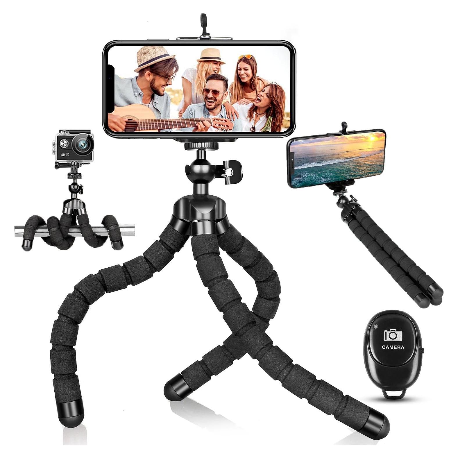 Phone Tripod, Flexible Mini Tripod for iPhone with Wireless Remote, Portable Cell Phone Tripode Stand for Video Recording Vlogging Selfie Compatible with iPhone Android Camera GoPro