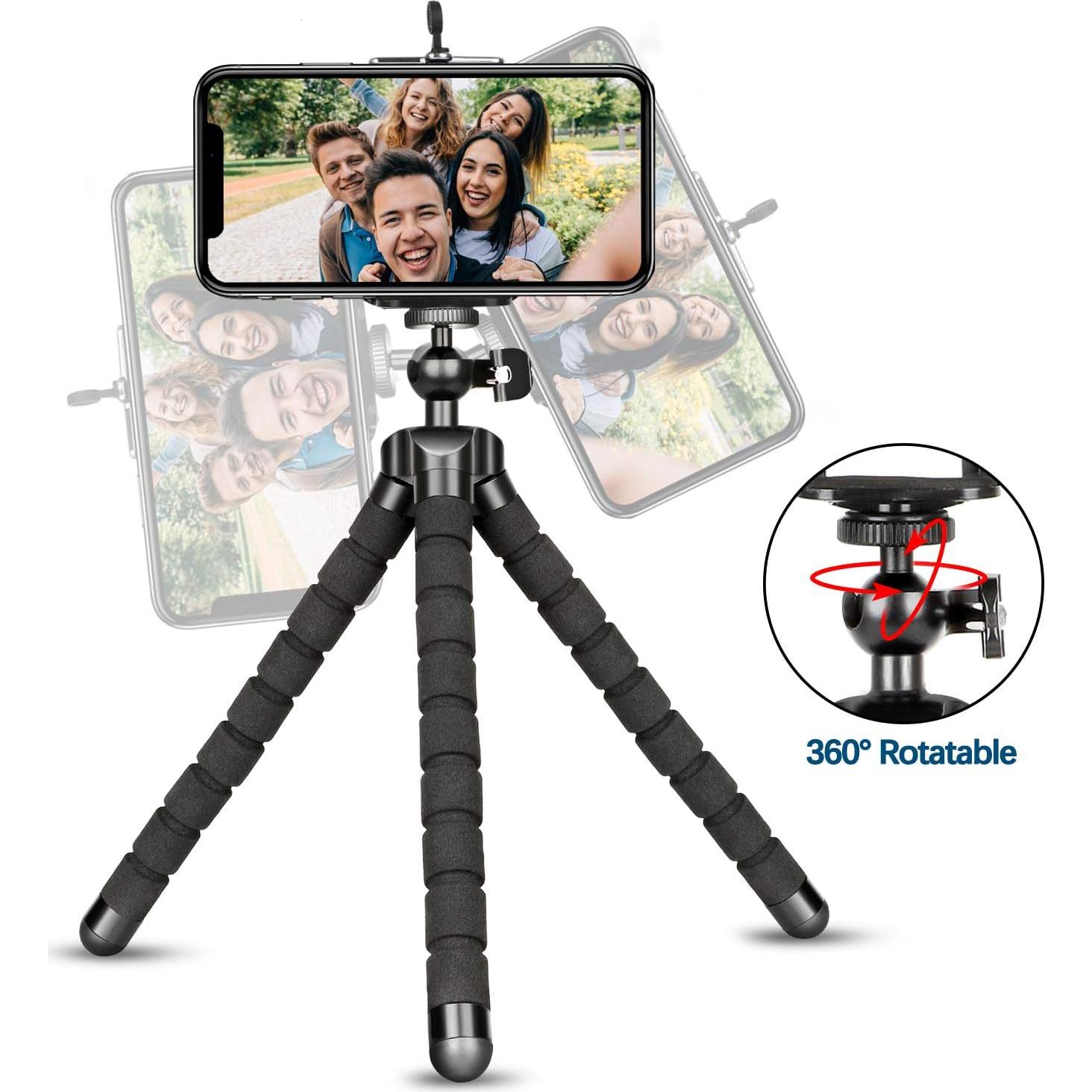 Phone Tripod, Flexible Mini Tripod for iPhone with Wireless Remote, Portable Cell Phone Tripode Stand for Video Recording Vlogging Selfie Compatible with iPhone Android Camera GoPro