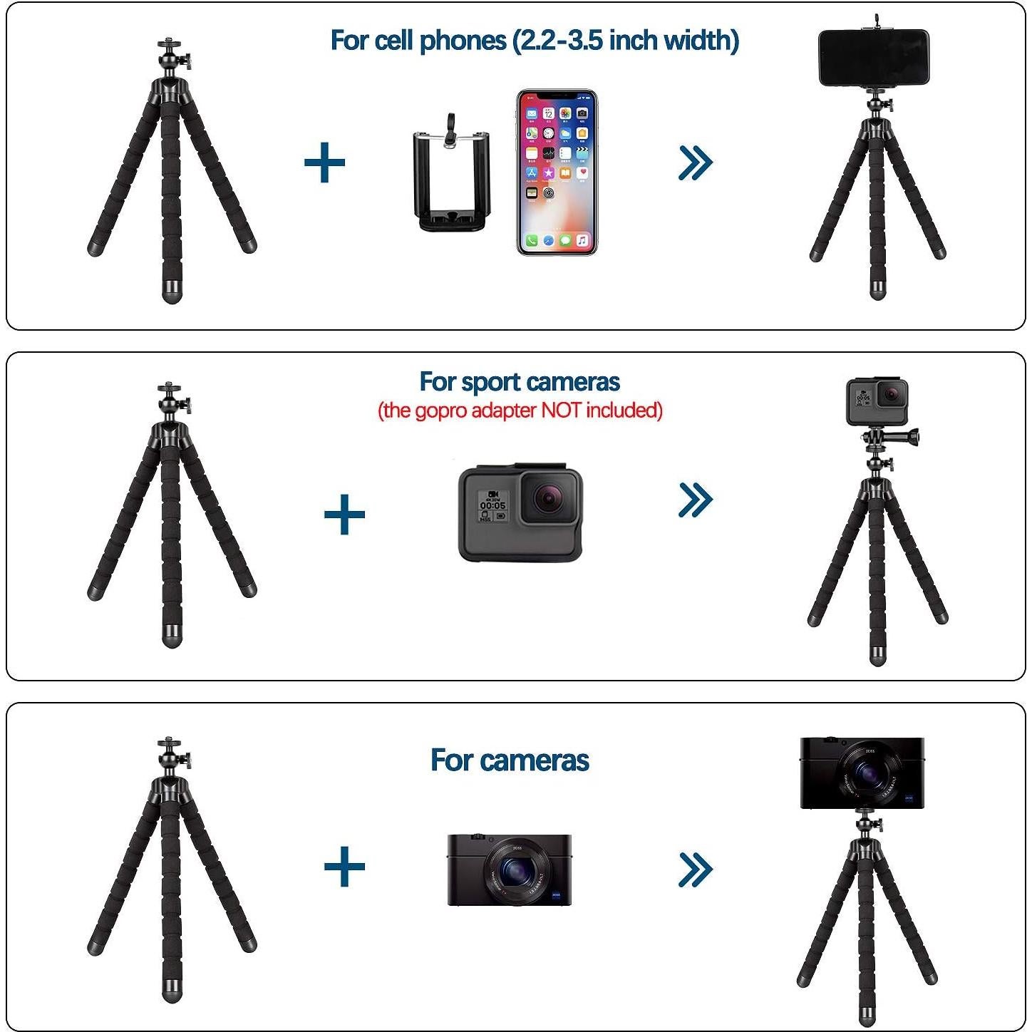 Phone Tripod, Flexible Mini Tripod for iPhone with Wireless Remote, Portable Cell Phone Tripode Stand for Video Recording Vlogging Selfie Compatible with iPhone Android Camera GoPro