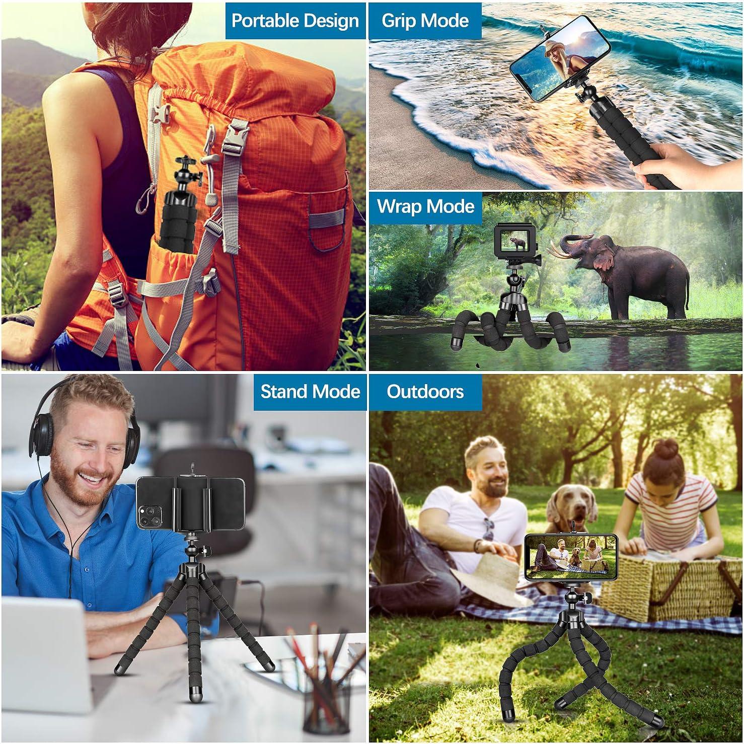 Phone Tripod, Flexible Mini Tripod for iPhone with Wireless Remote, Portable Cell Phone Tripode Stand for Video Recording Vlogging Selfie Compatible with iPhone Android Camera GoPro