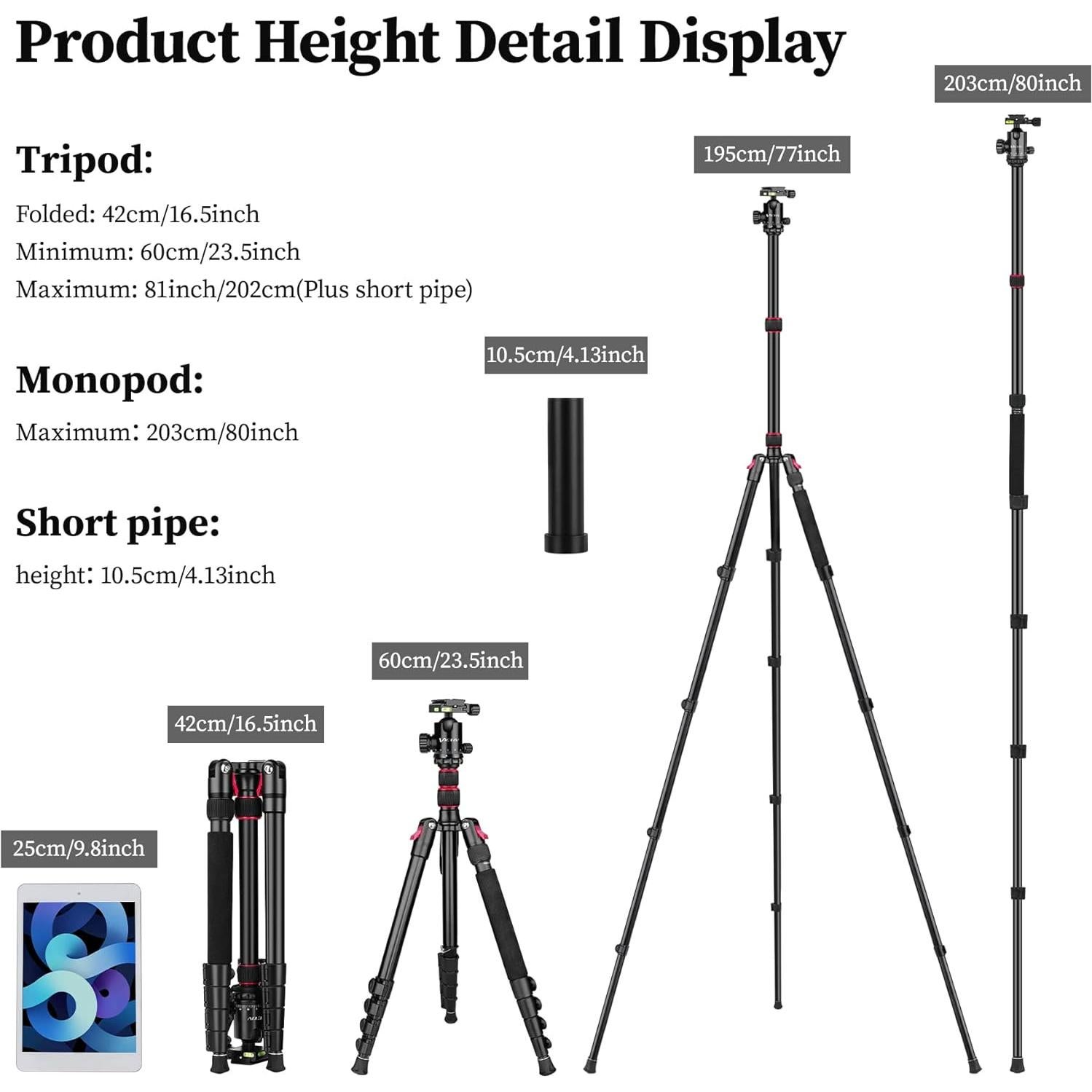 Trípode Profesional Victiv 206 cm Aluminio Compacto para Cámara