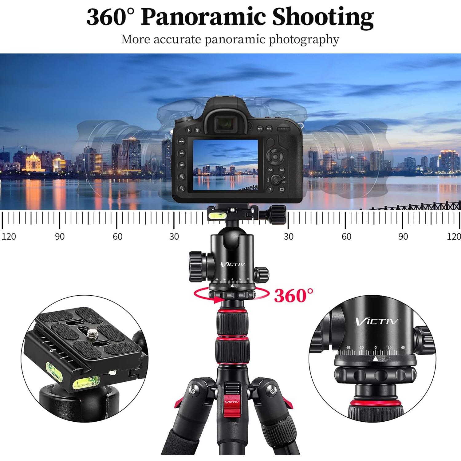 Trípode Profesional Victiv 206 cm Aluminio Compacto para Cámara