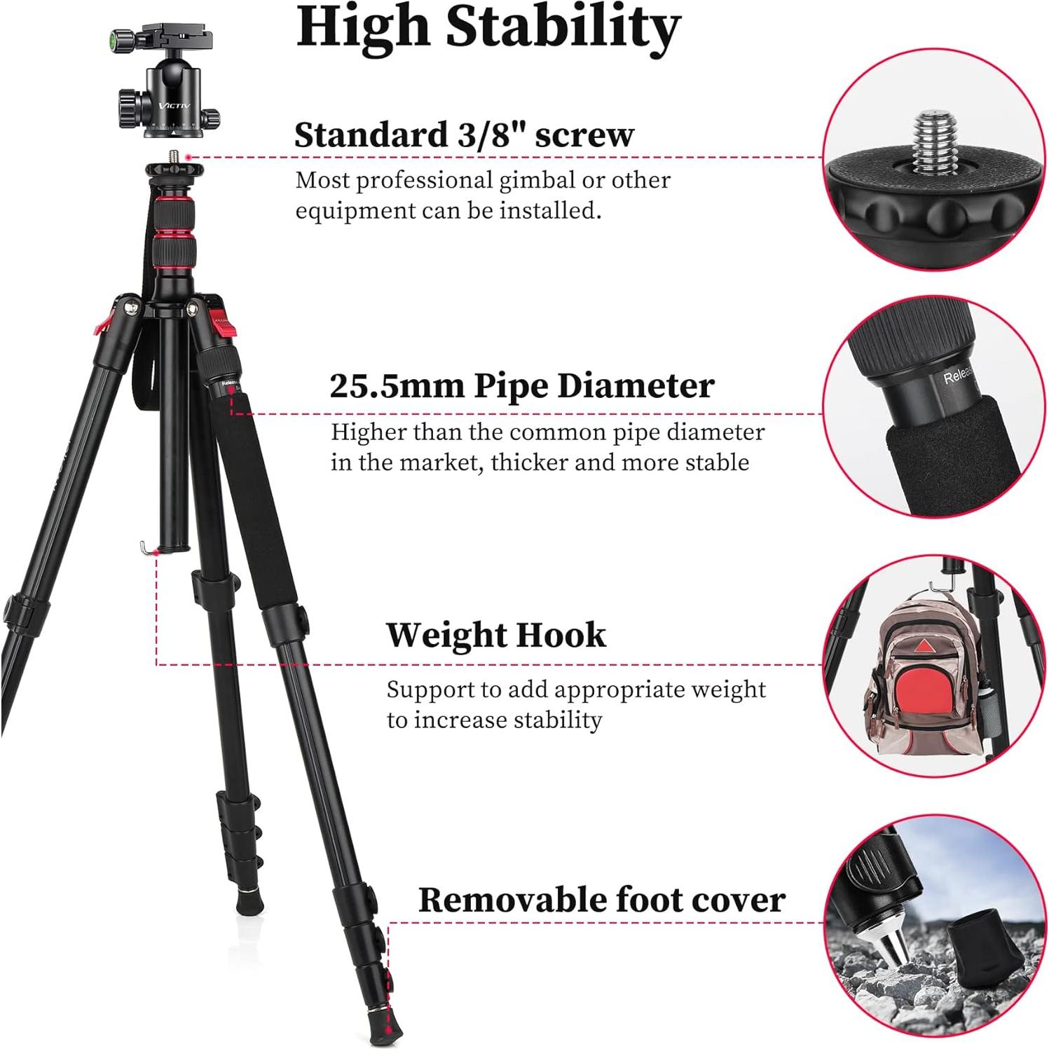Trípode Profesional Victiv 206 cm Aluminio Compacto para Cámara