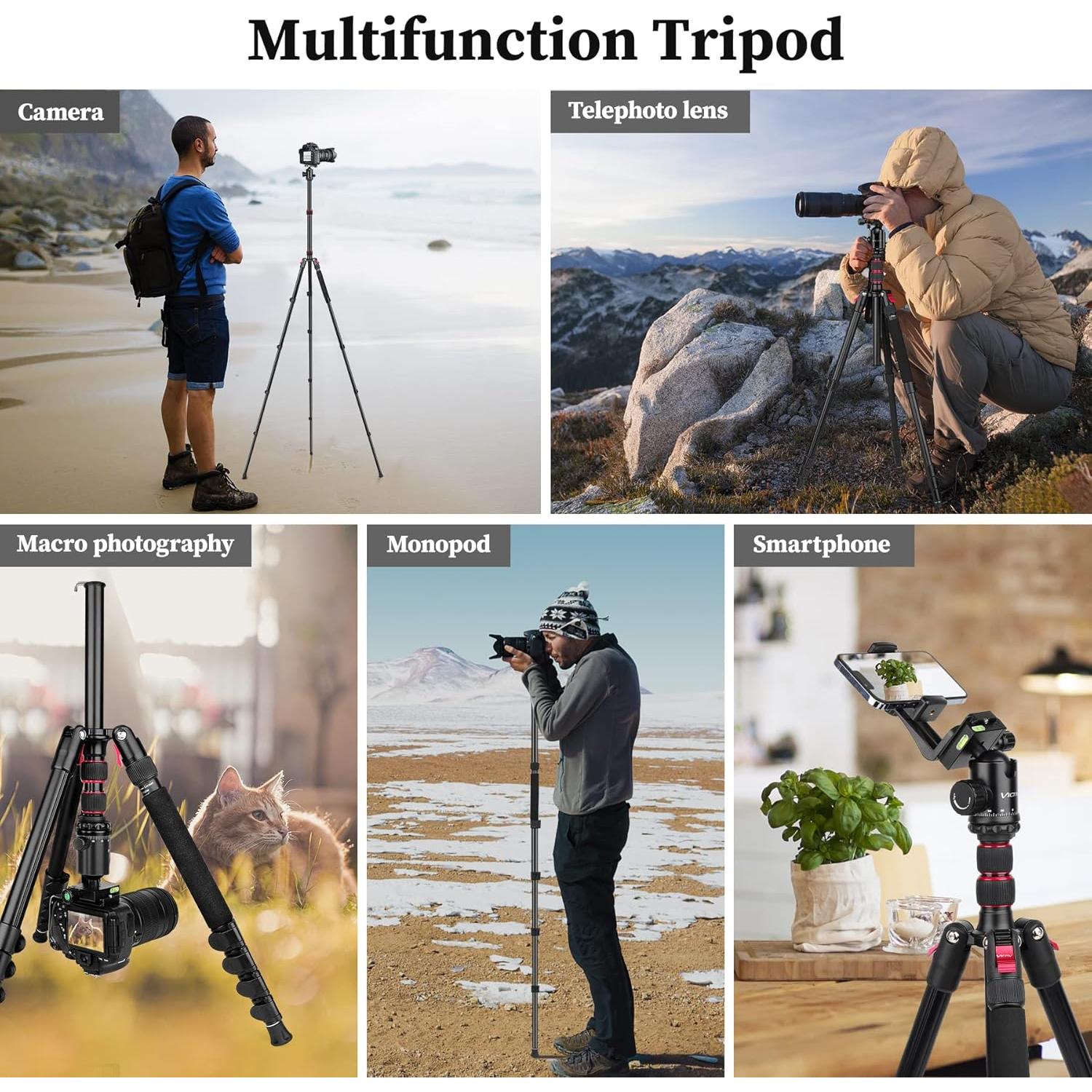 Trípode Profesional Victiv 206 cm Aluminio Compacto para Cámara