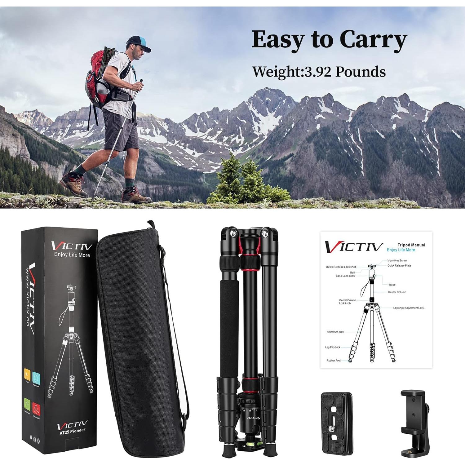 Trípode Profesional Victiv 206 cm Aluminio Compacto para Cámara